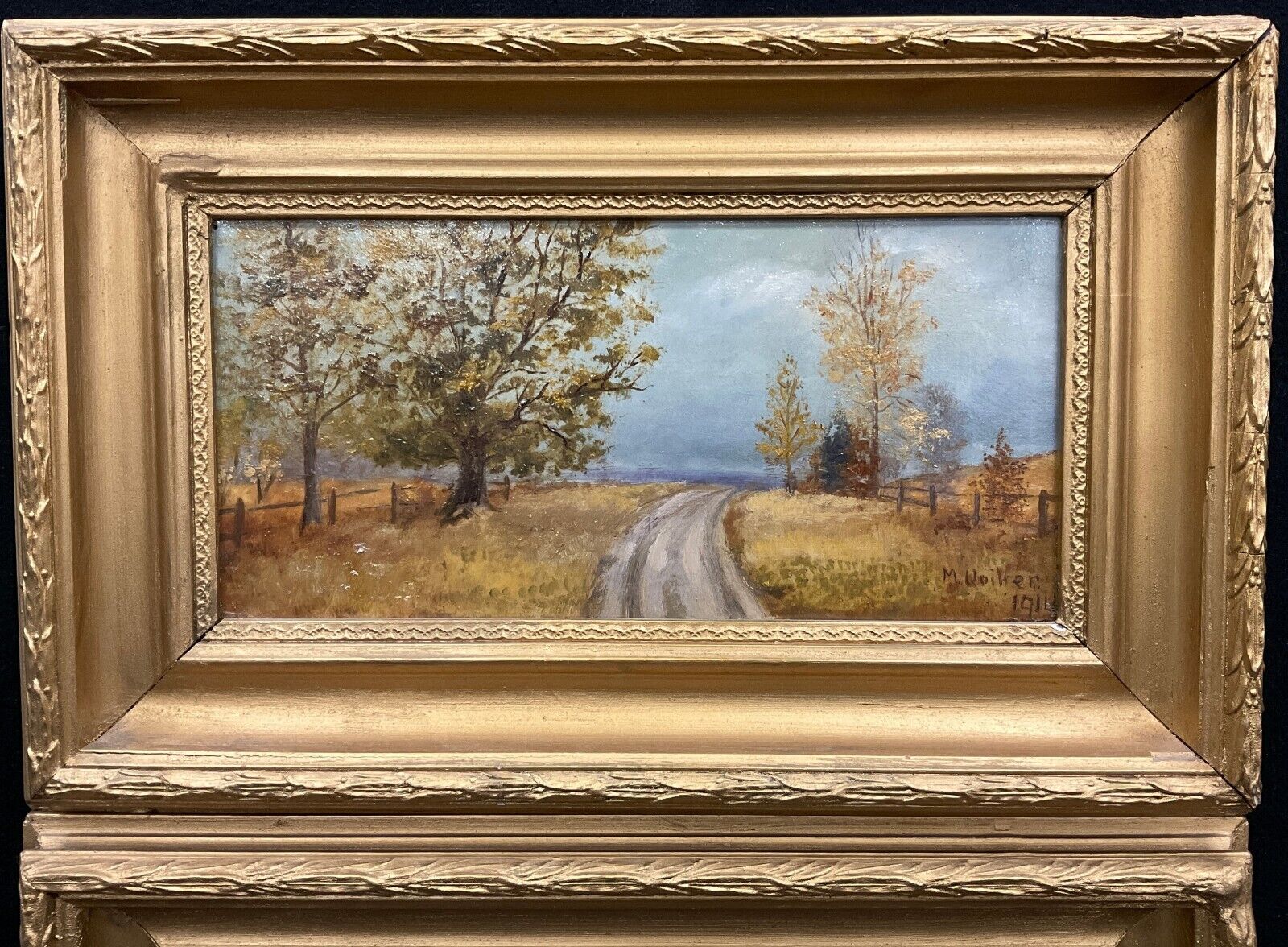 Pair Oil Paintings Early 20th Century Gilt Carved Frames