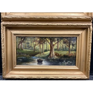 Pair Oil Paintings Early 20th Century Gilt Carved Frames
