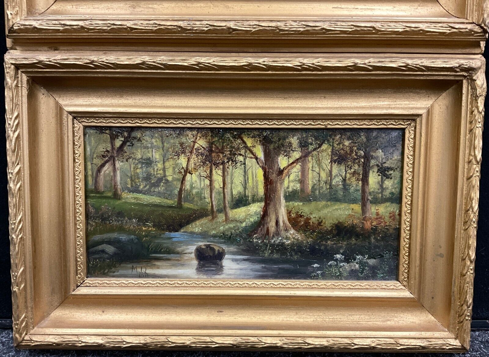 Pair Oil Paintings Early 20th Century Gilt Carved Frames