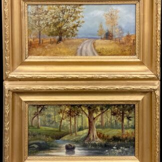 Pair Oil Paintings Early 20th Century Gilt Carved Frames