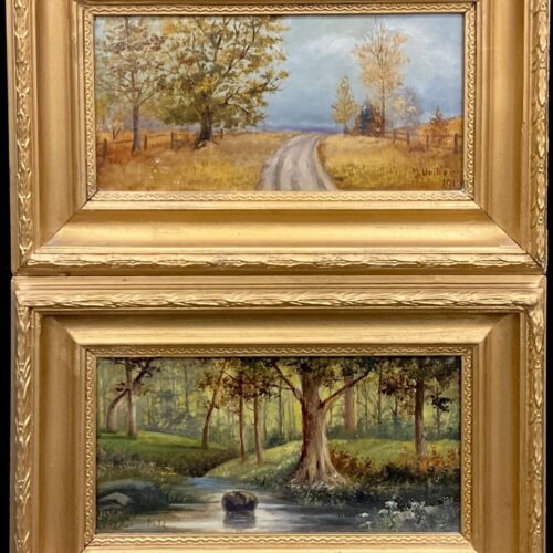 Pair Oil Paintings Early 20th Century Gilt Carved Frames