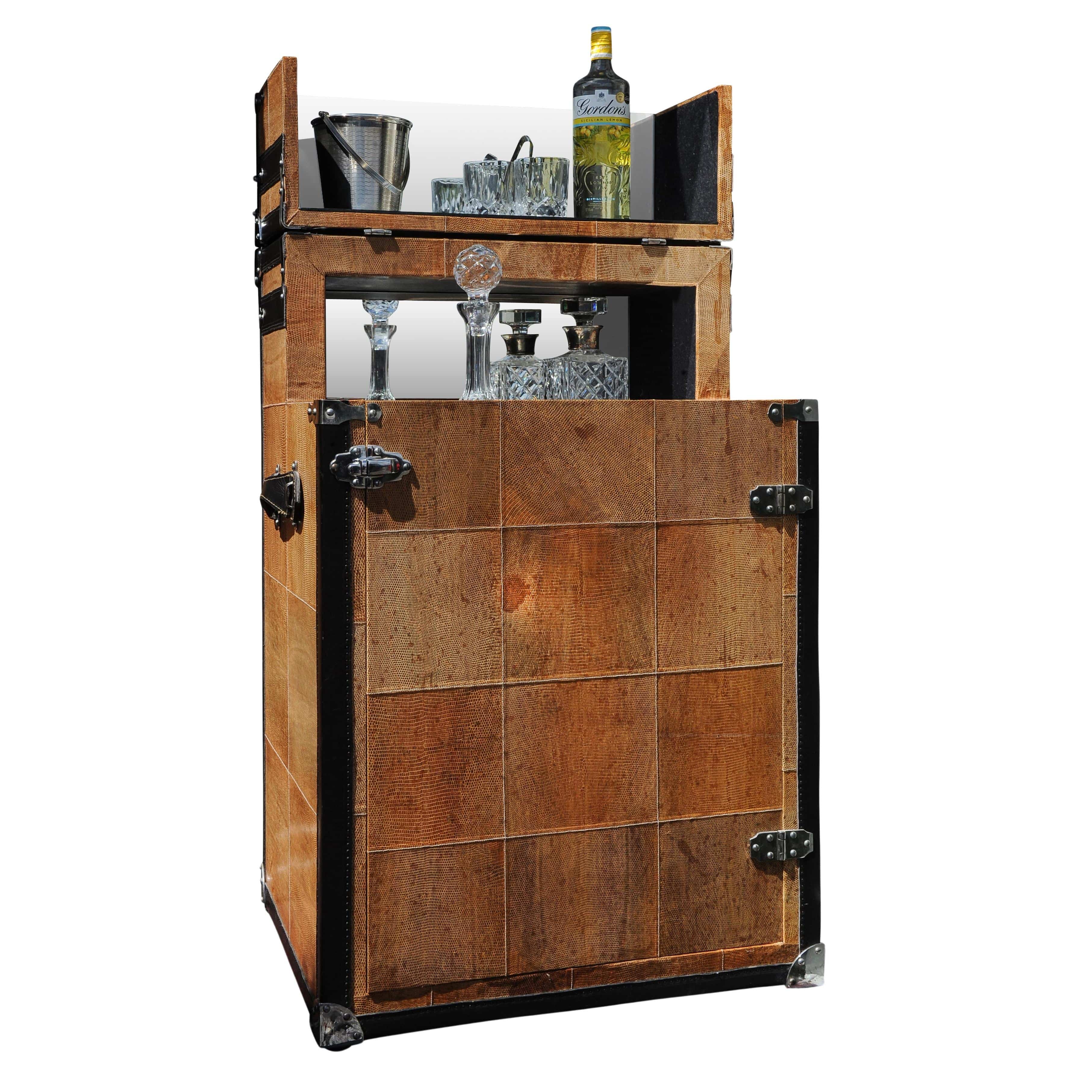 Rare High-End Bespoke Shagreen Travelling Trunk Cocktail Bar by Ginger Brown