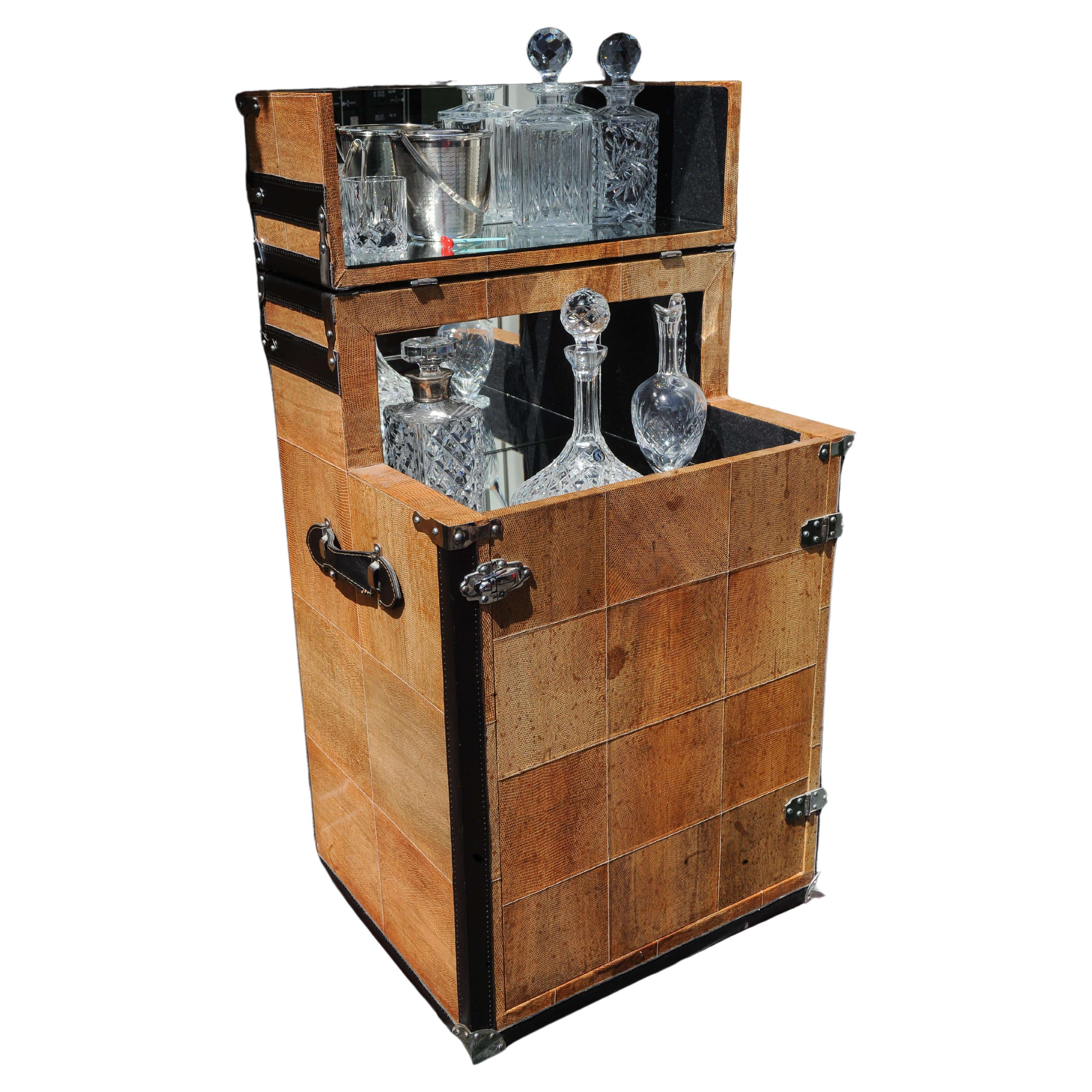Rare High-End Bespoke Shagreen Travelling Trunk Cocktail Bar by Ginger Brown