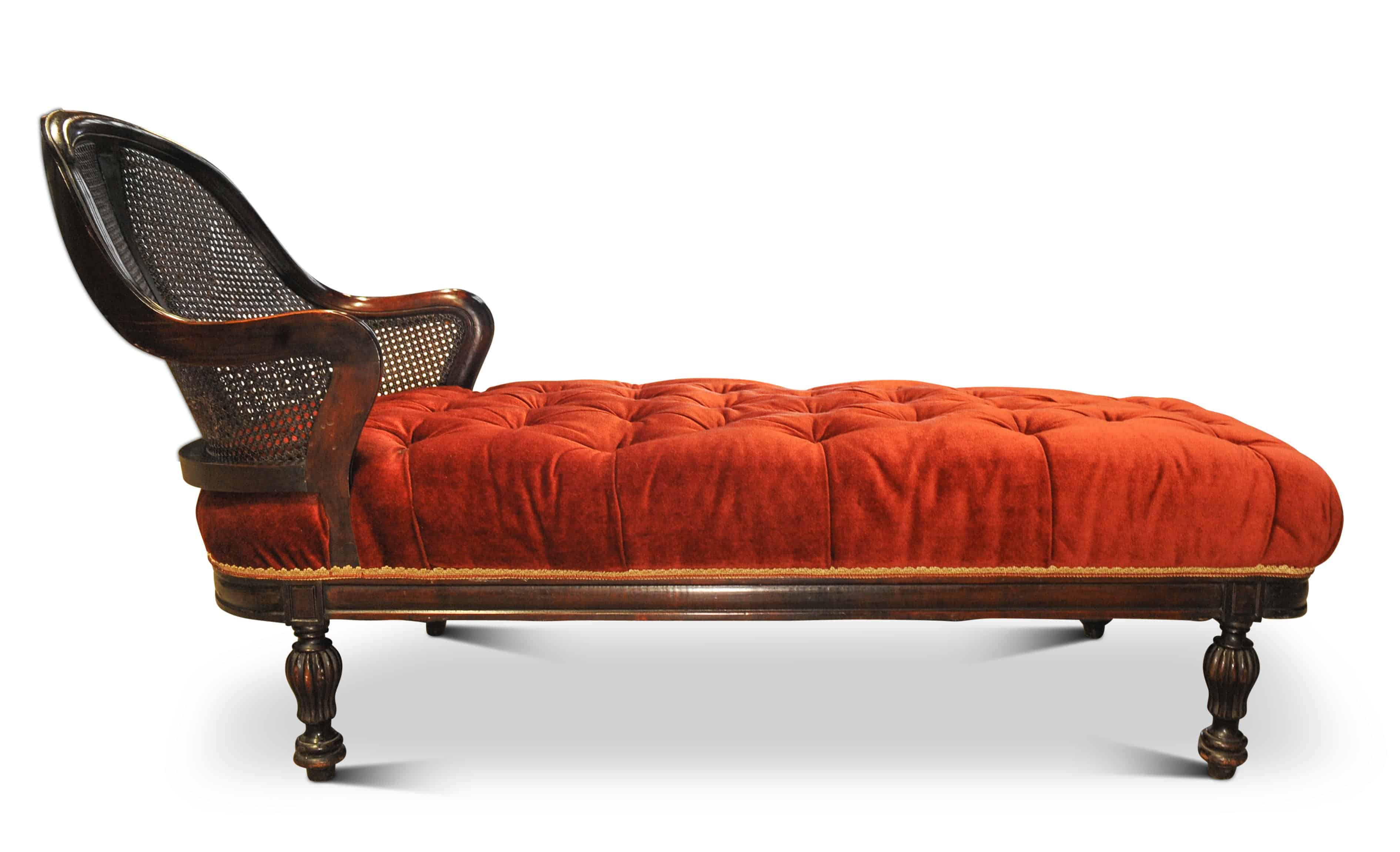 Rare Victorian Red Velvet Chesterfield Bergere Chaise Longue / Day Bed