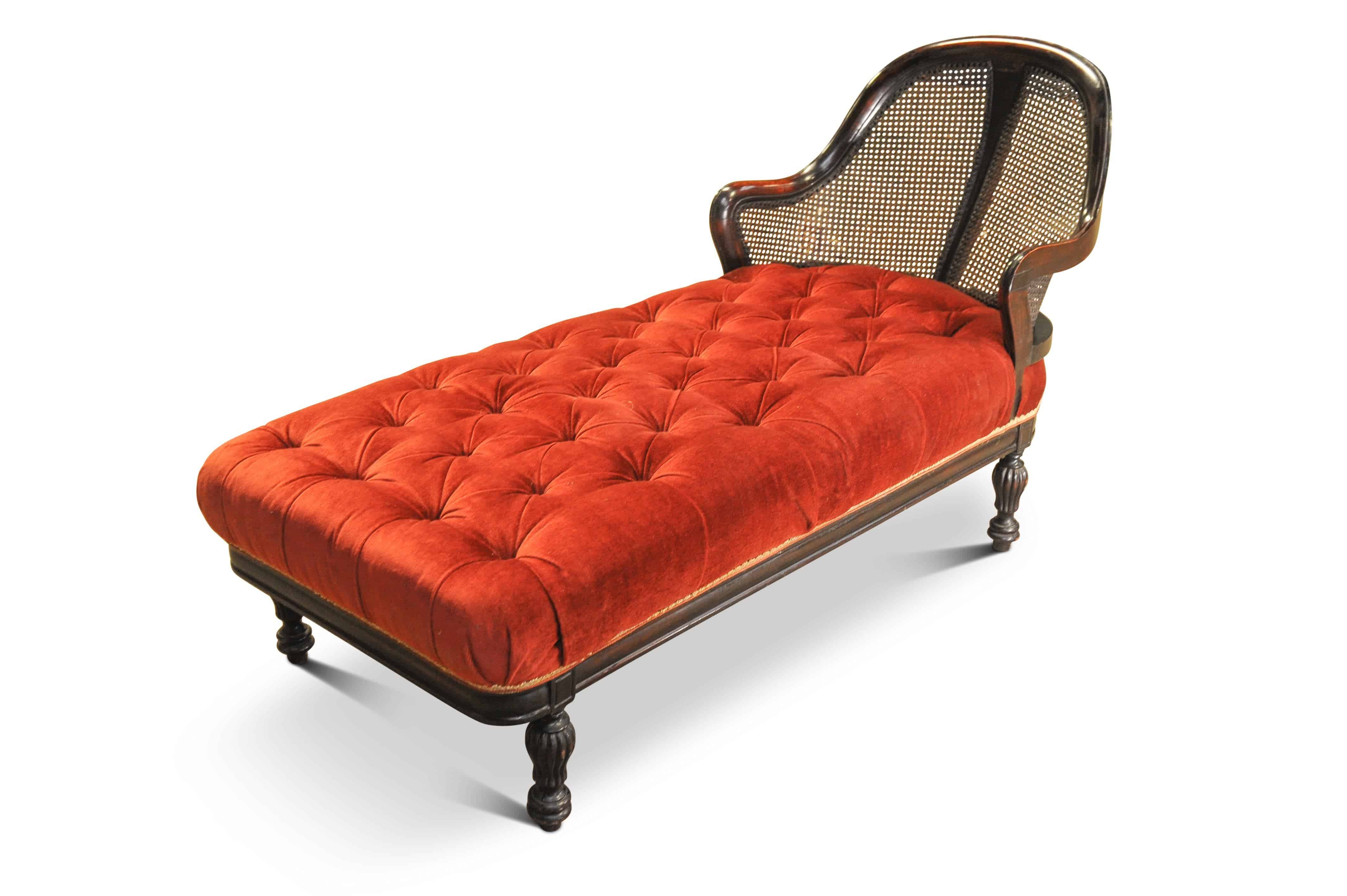 Rare Victorian Red Velvet Chesterfield Bergere Chaise Longue / Day Bed