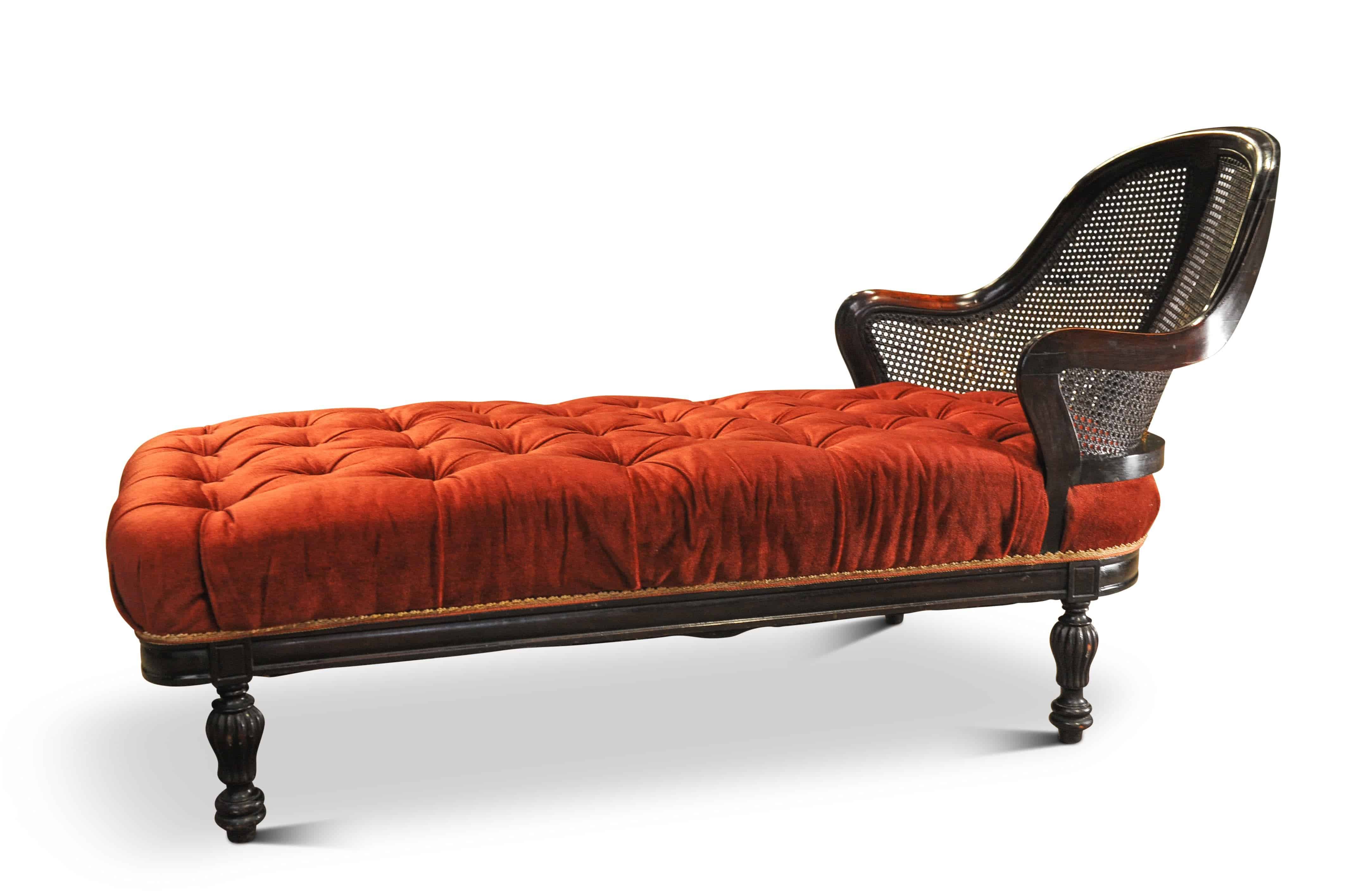 Rare Victorian Red Velvet Chesterfield Bergere Chaise Longue / Day Bed