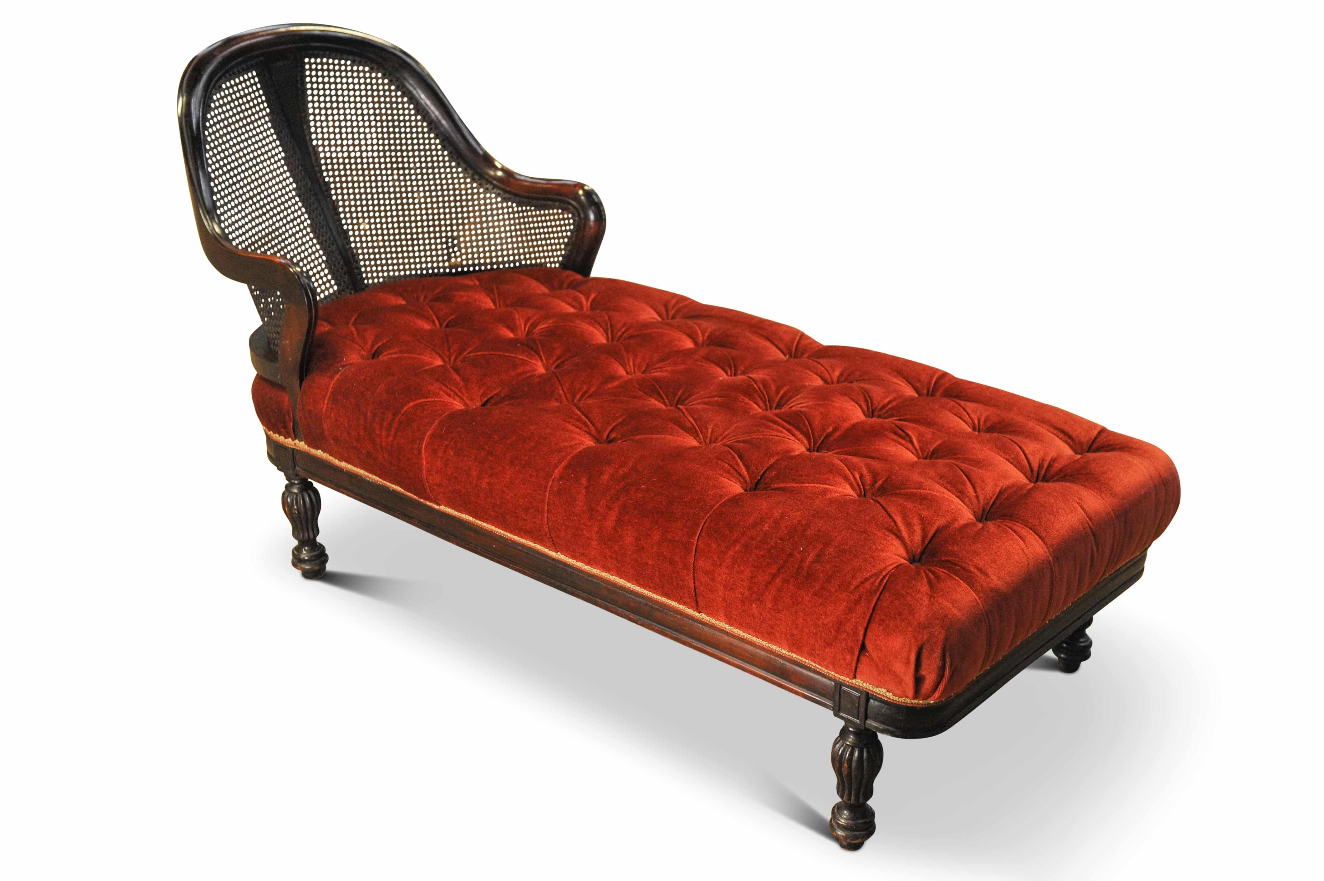 Rare Victorian Red Velvet Chesterfield Bergere Chaise Longue / Day Bed