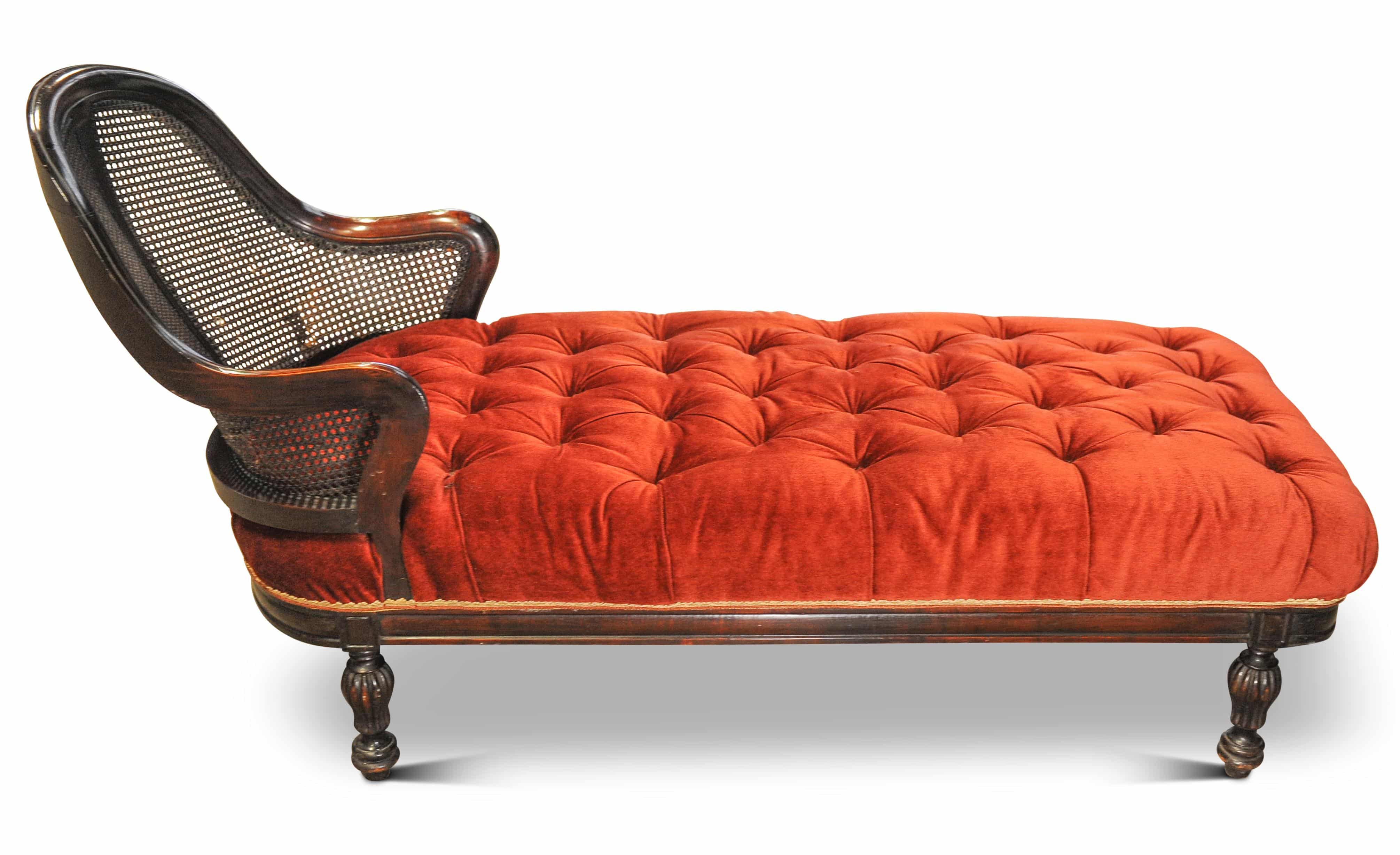 Rare Victorian Red Velvet Chesterfield Bergere Chaise Longue / Day Bed