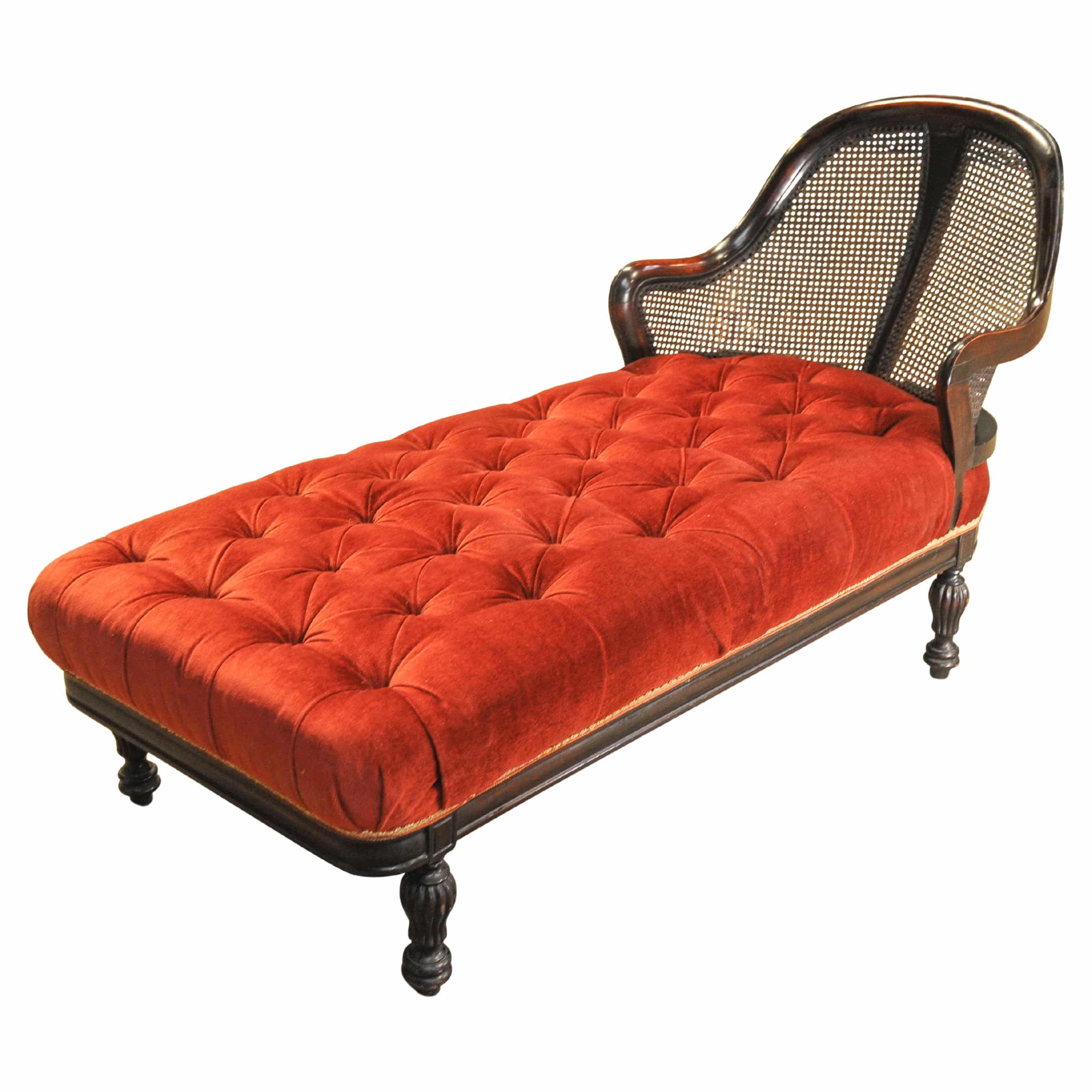 Rare Victorian Red Velvet Chesterfield Bergere Chaise Longue / Day Bed