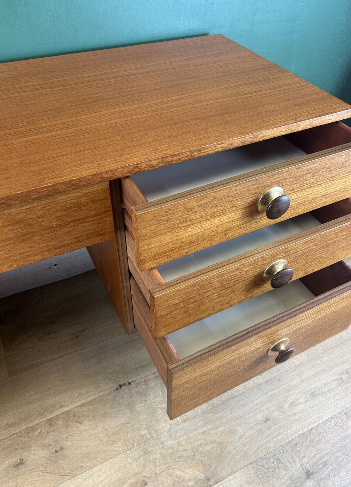 Retro Vintage Mid Century Teak Desk By Avalon Furniture-Courier