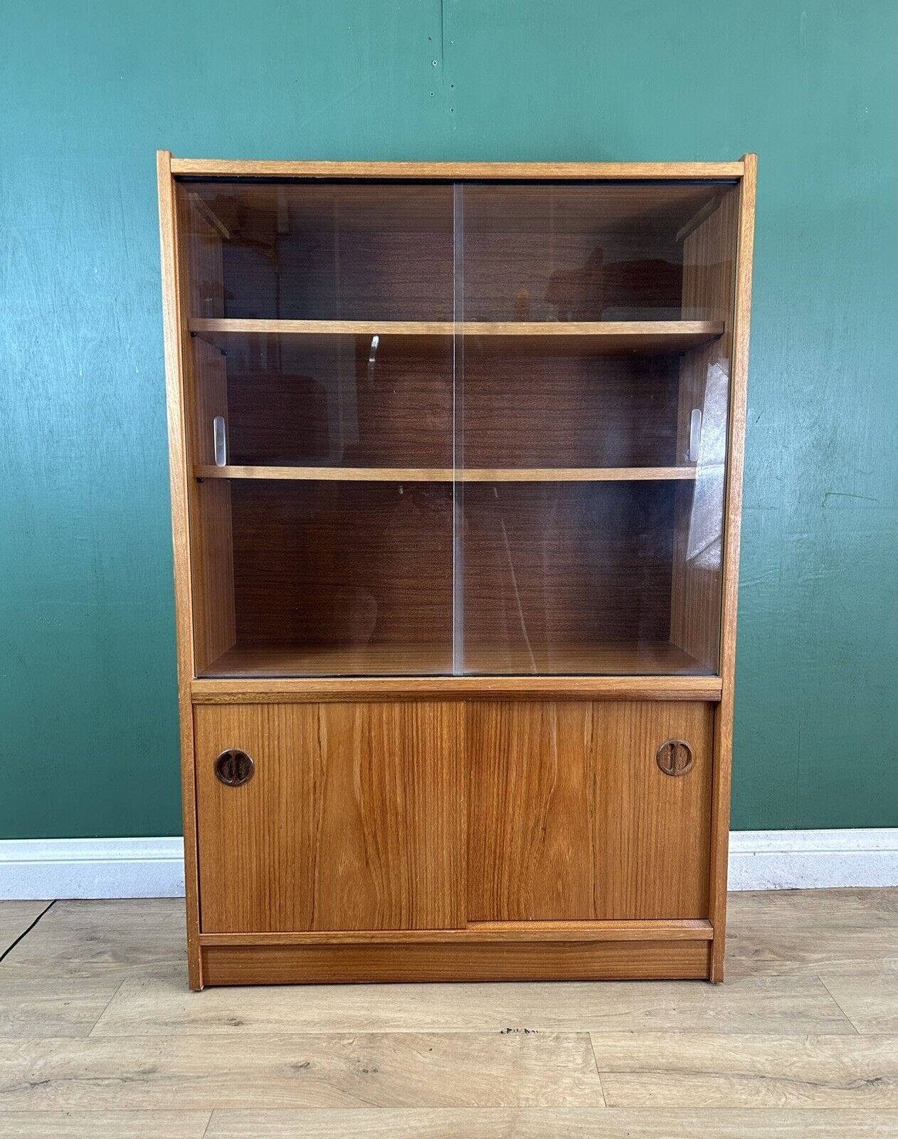 Retro Vintage Mid Century Teak Glass Display Cabinet-Courier