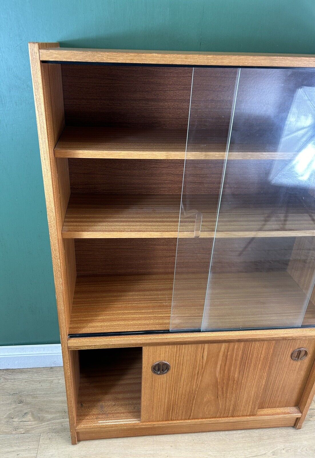 Retro Vintage Mid Century Teak Glass Display Cabinet-Courier