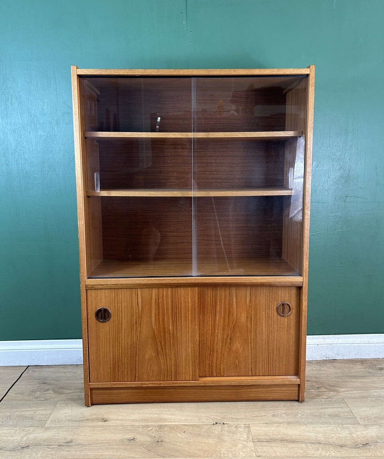 Retro Vintage Mid Century Teak Glass Display Cabinet-Courier