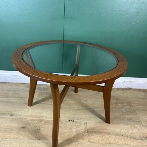 Retro Vintage Mid Century Teak Glass Top Coffee Table By Stonehill -Courier