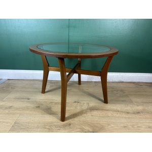 Retro Vintage Mid Century Teak Glass Top Coffee Table By Stonehill -Courier