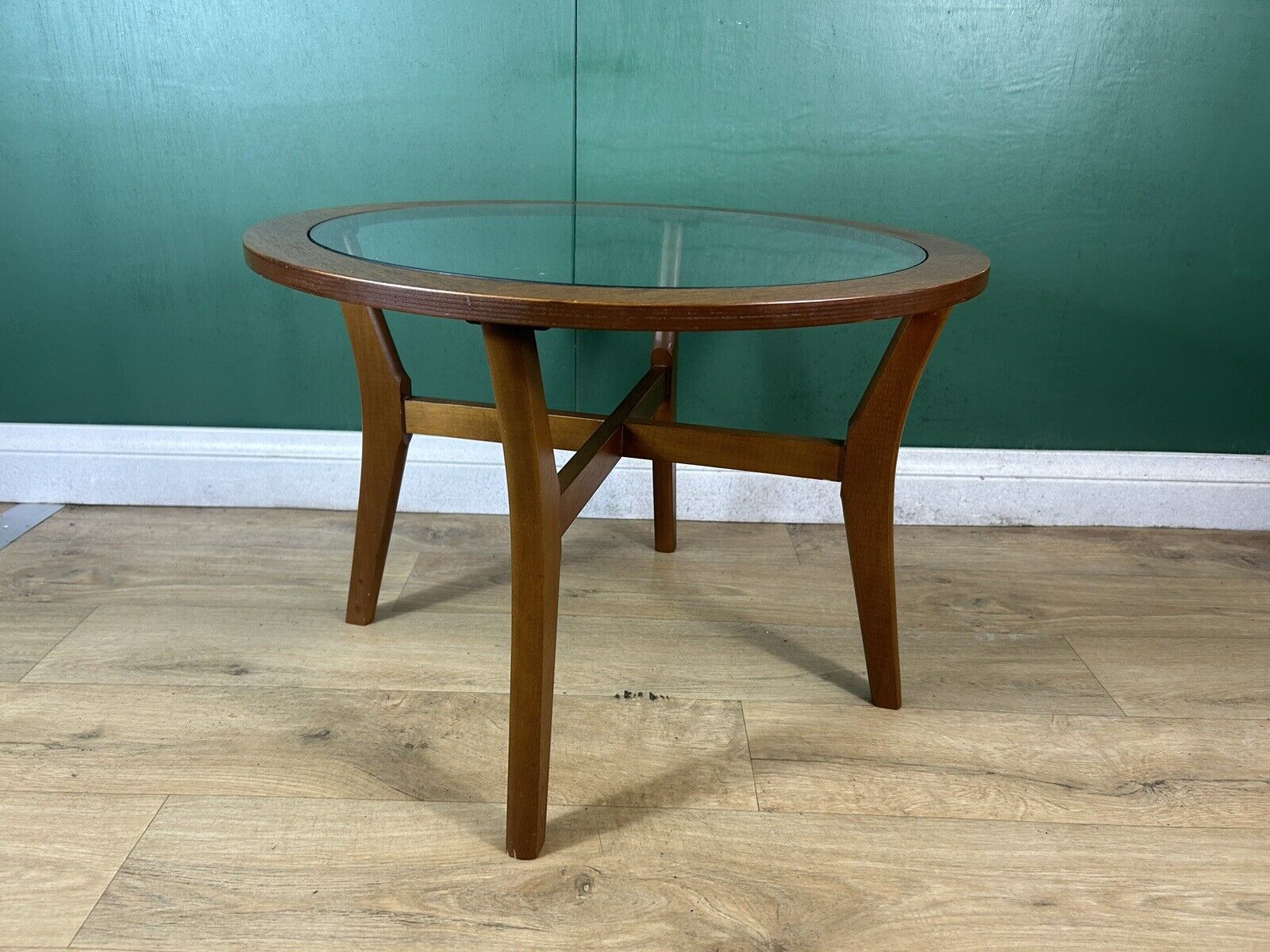 Retro Vintage Mid Century Teak Glass Top Coffee Table By Stonehill -Courier