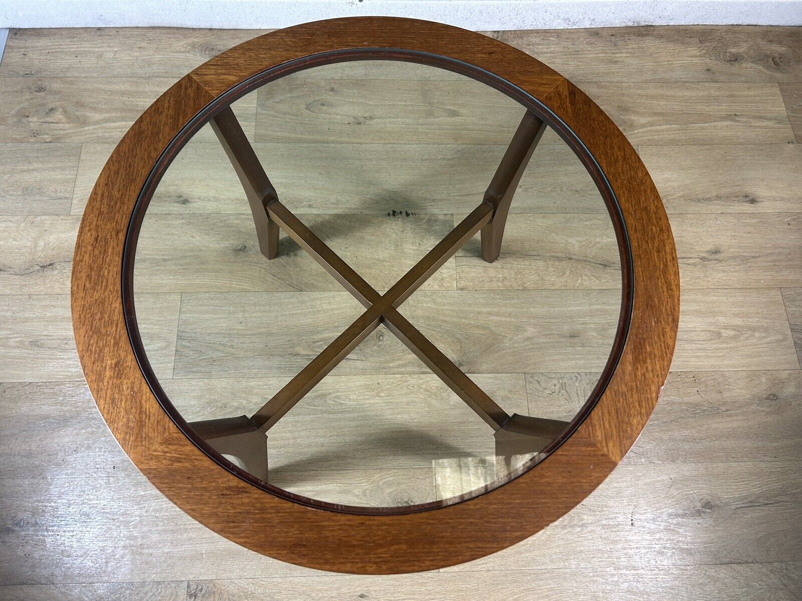 Retro Vintage Mid Century Teak Glass Top Coffee Table By Stonehill -Courier