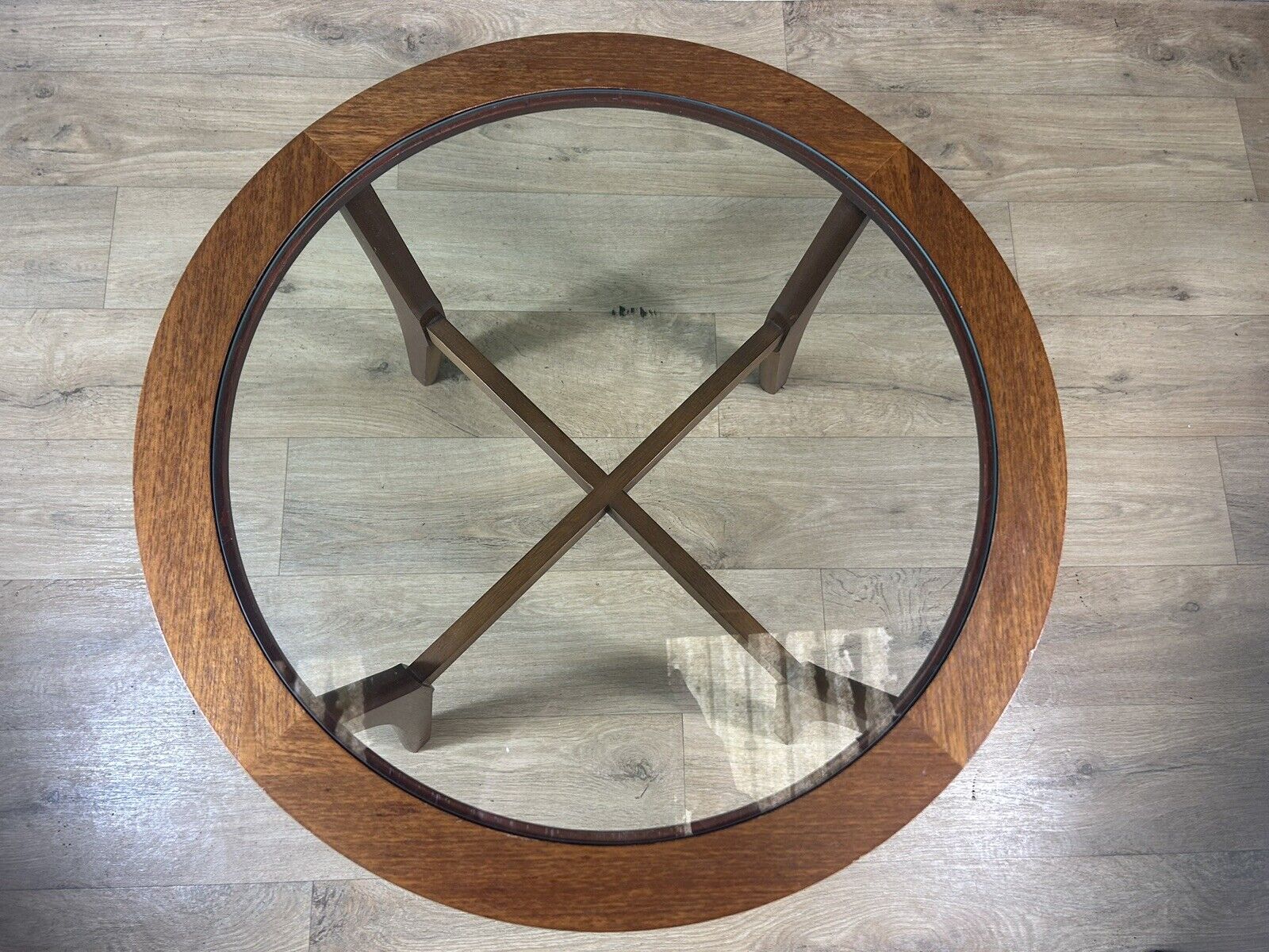 Retro Vintage Mid Century Teak Glass Top Coffee Table By Stonehill -Courier