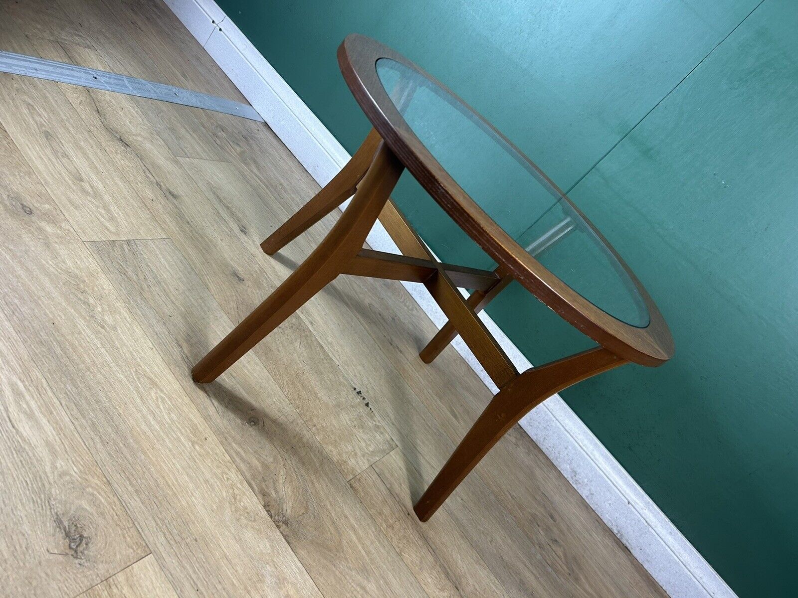 Retro Vintage Mid Century Teak Glass Top Coffee Table By Stonehill -Courier