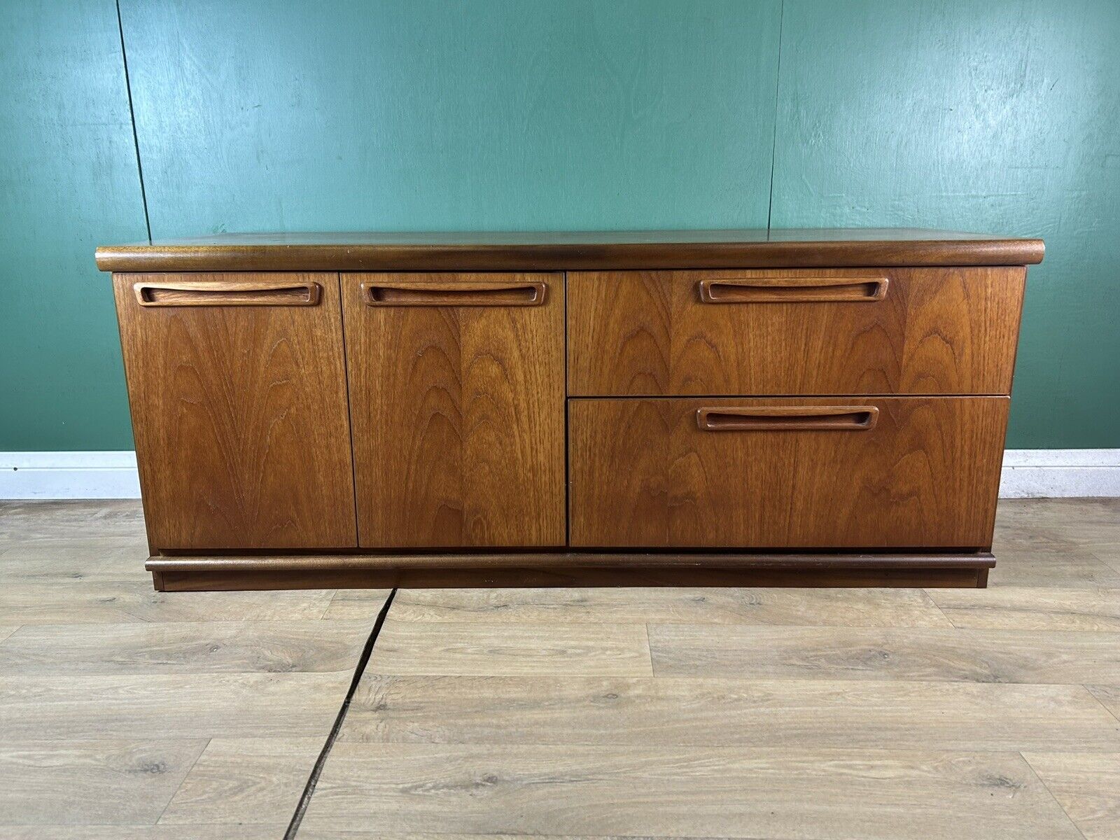 Retro Vintage Mid Century Teak Low Sideboard By Meredew Furniture-Courier