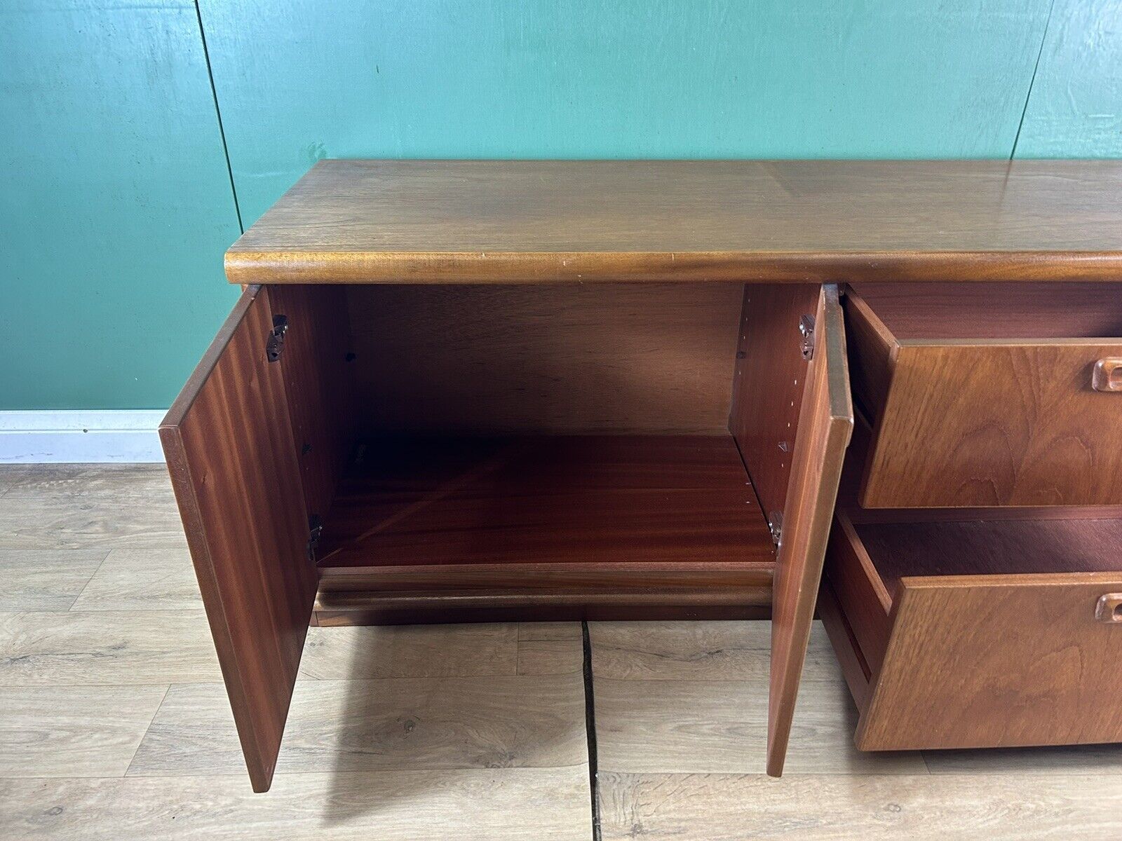Retro Vintage Mid Century Teak Low Sideboard By Meredew Furniture-Courier