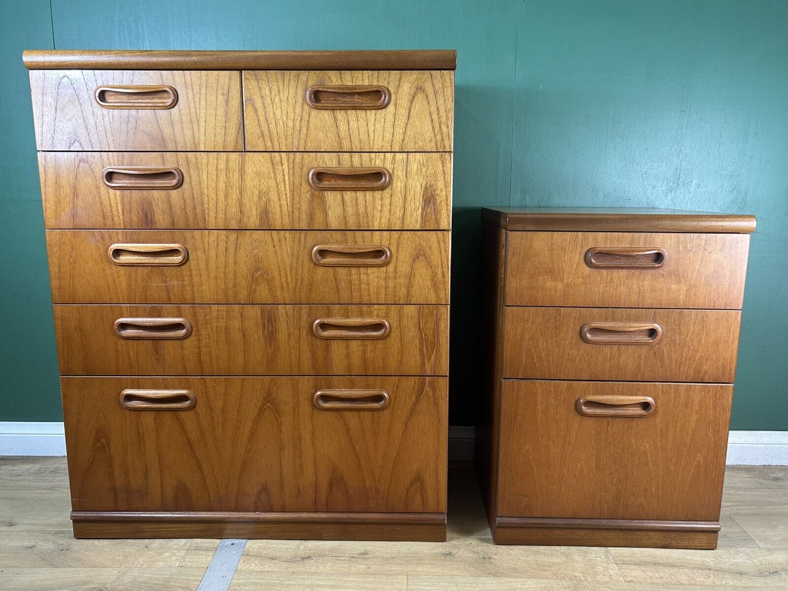 Retro Vintage Mid Century Teak Pair Of Two Chest Of Drawers By Meredew-Courier