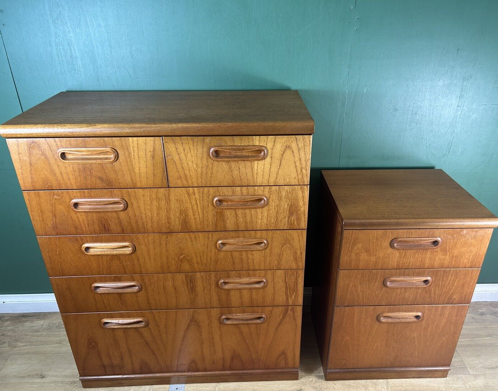 Retro Vintage Mid Century Teak Pair Of Two Chest Of Drawers By Meredew-Courier
