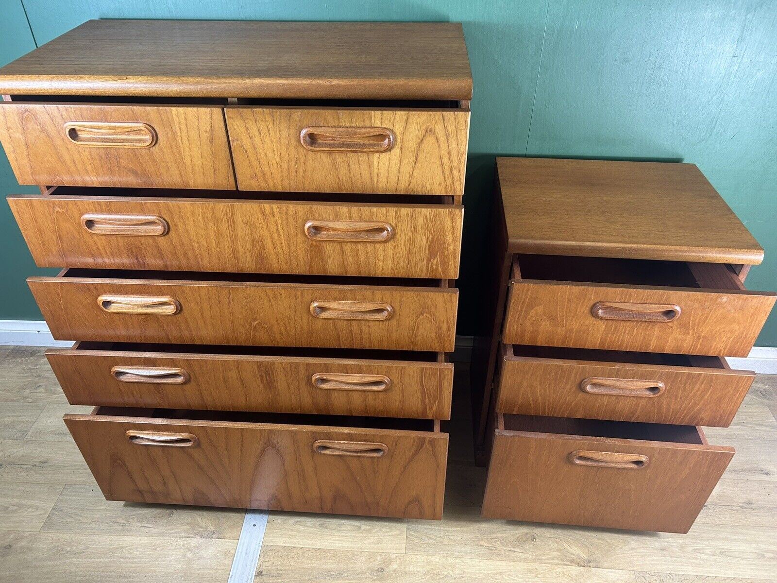 Retro Vintage Mid Century Teak Pair Of Two Chest Of Drawers By Meredew-Courier