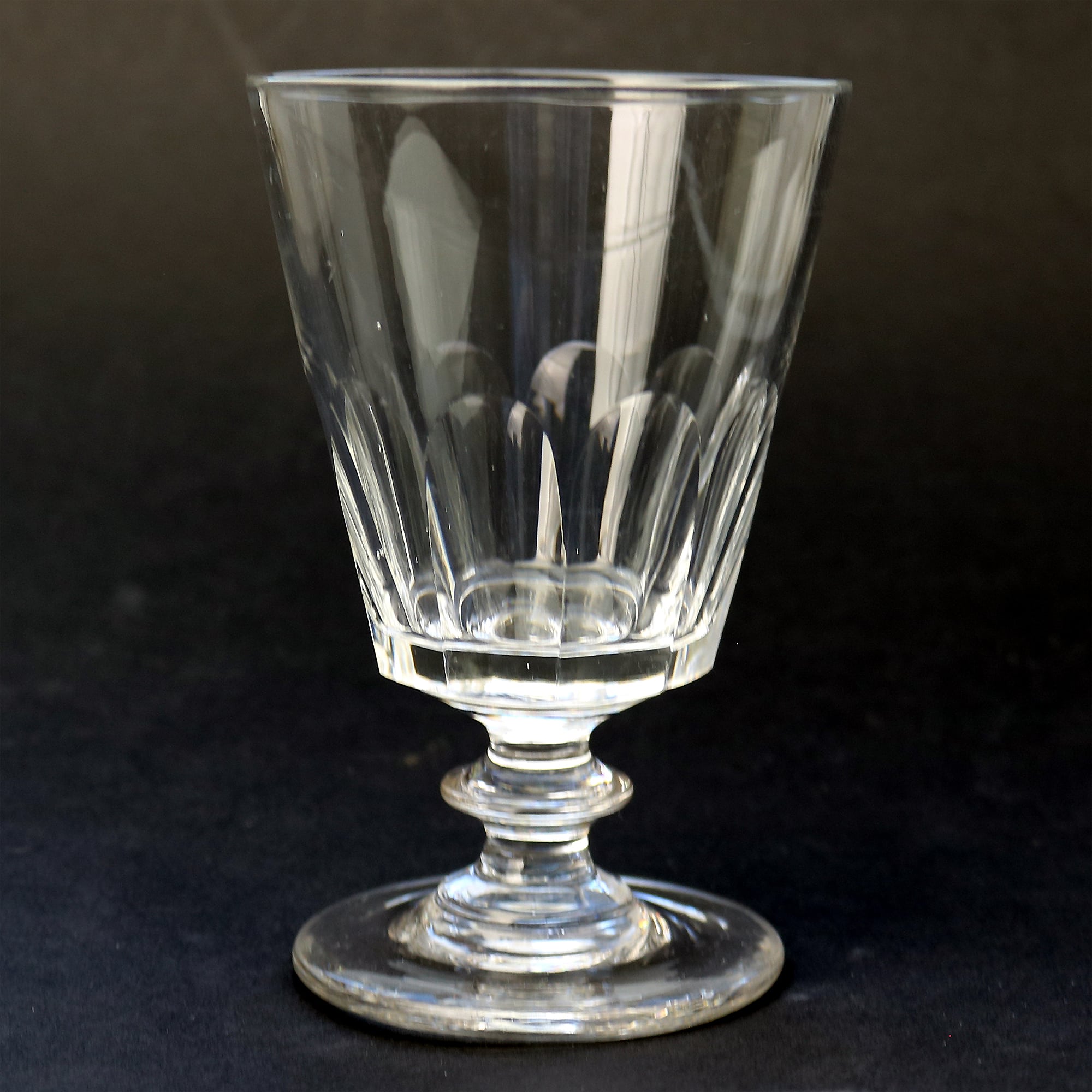 A larger antique stemware petal cut glass Rummer Goblet / Wine Glass 450g C.19thC