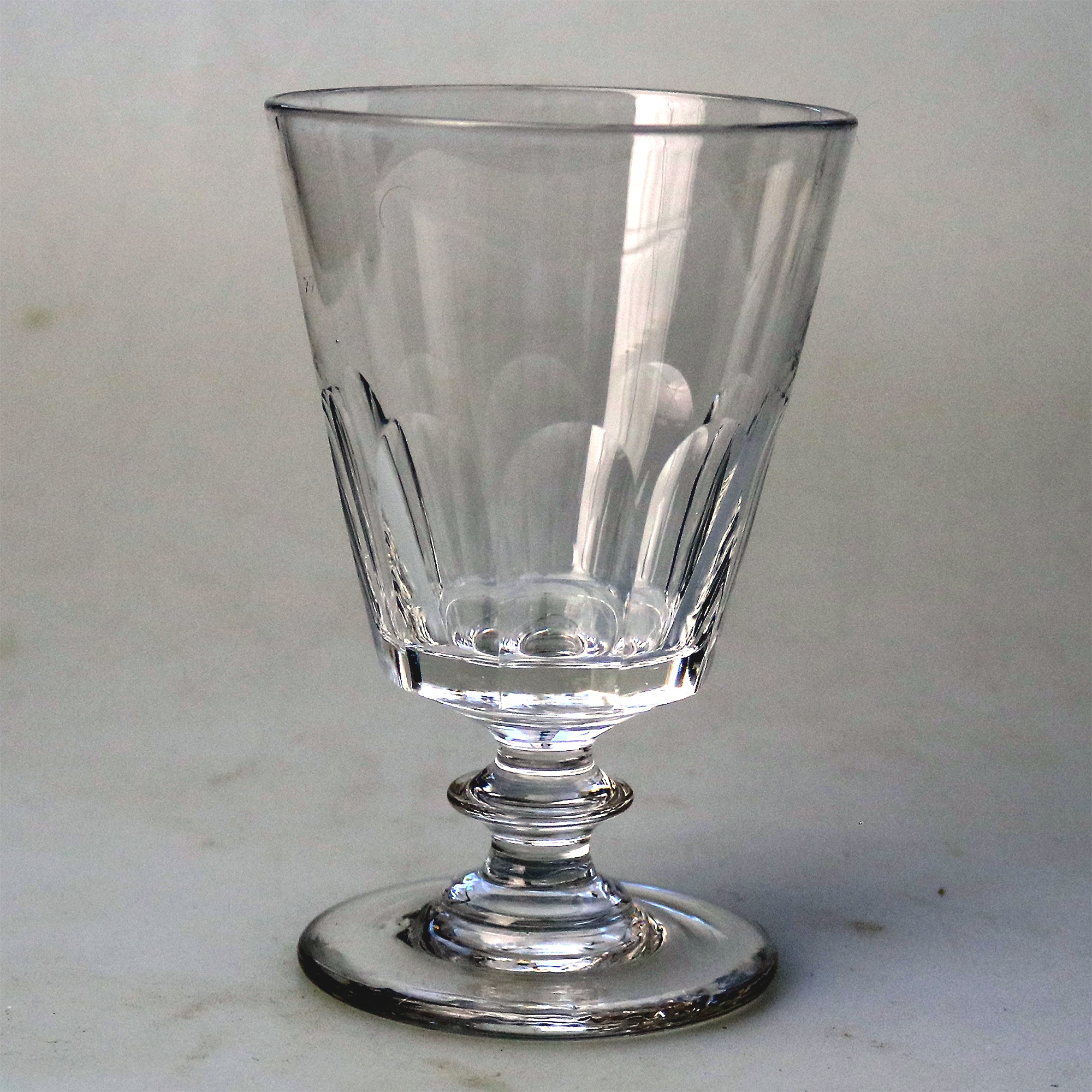 A larger antique stemware petal cut glass Rummer Goblet / Wine Glass 450g C.19thC