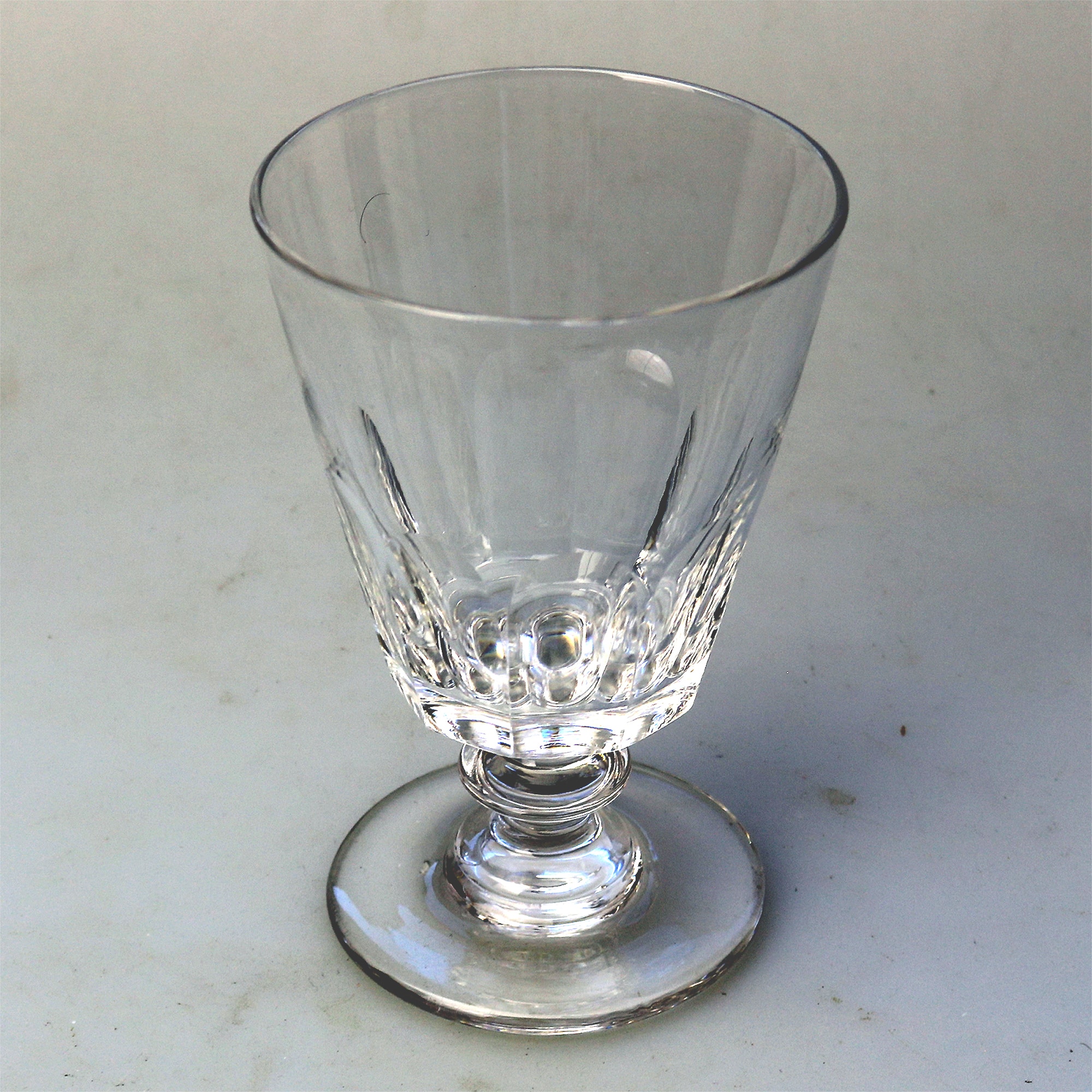 A larger antique stemware petal cut glass Rummer Goblet / Wine Glass 450g C.19thC