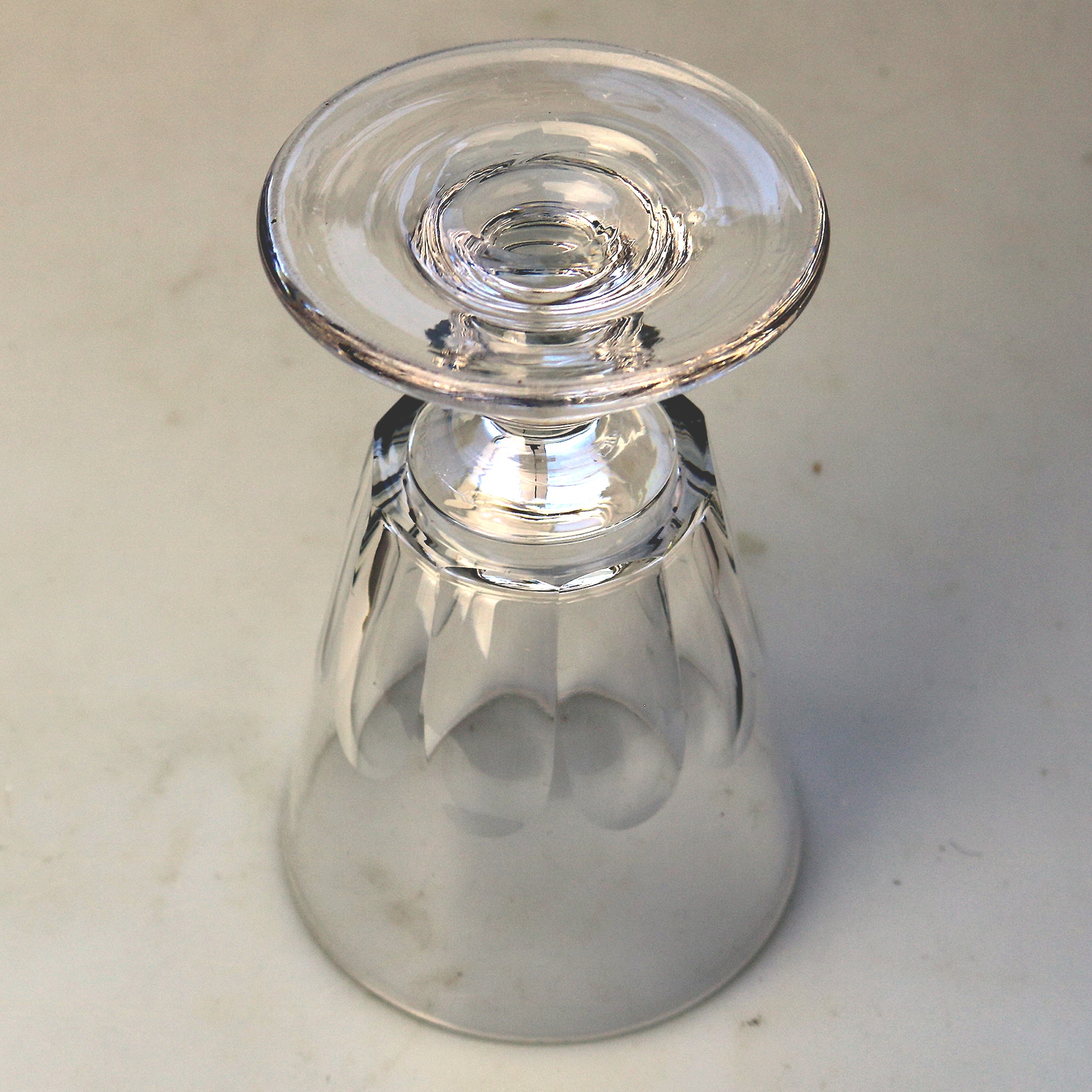 A larger antique stemware petal cut glass Rummer Goblet / Wine Glass 450g C.19thC