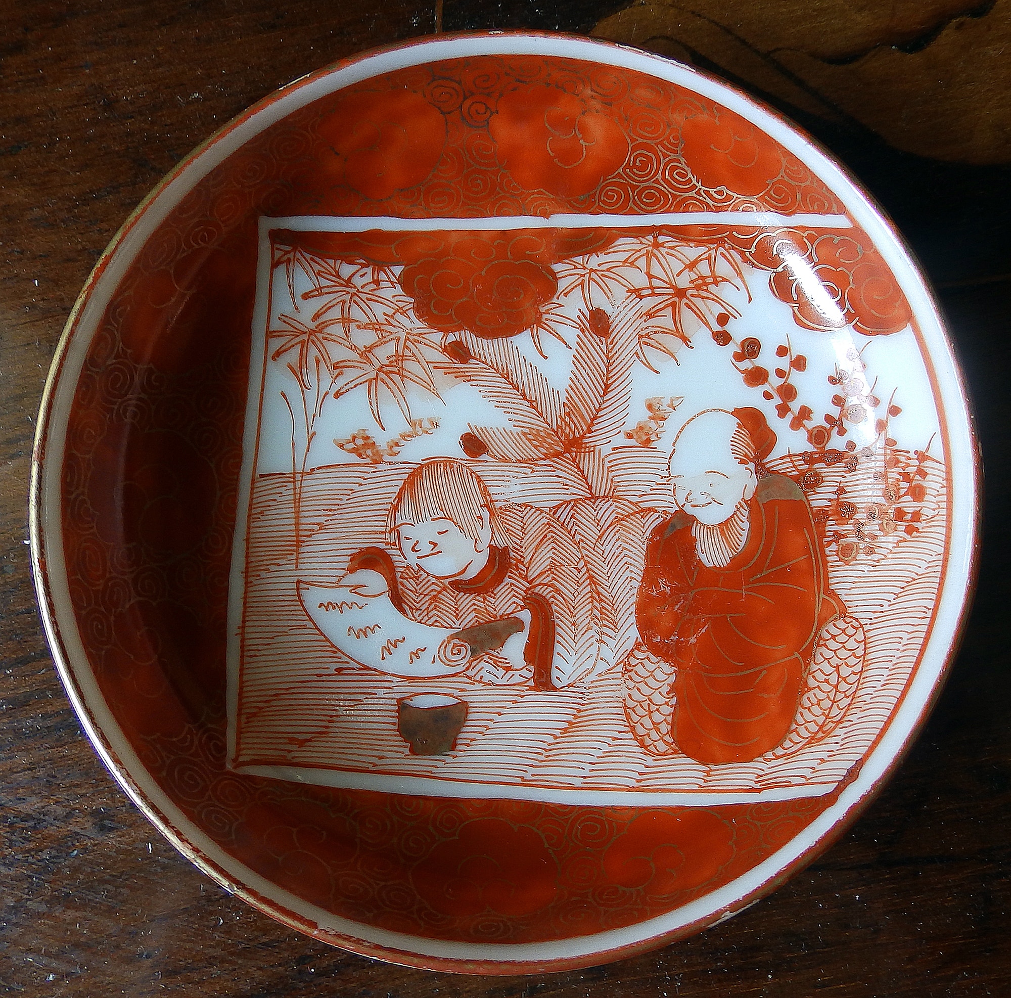 An antique Kutani Satsuma hand-painted ceramic Saki Spice Dish signed C.19thC