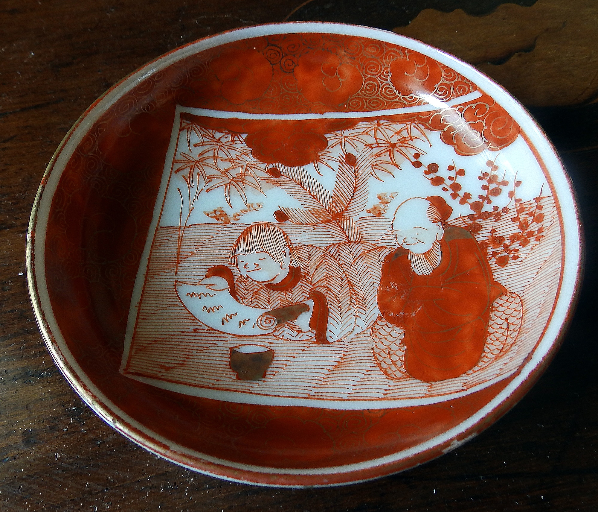 An antique Kutani Satsuma hand-painted ceramic Saki Spice Dish signed C.19thC