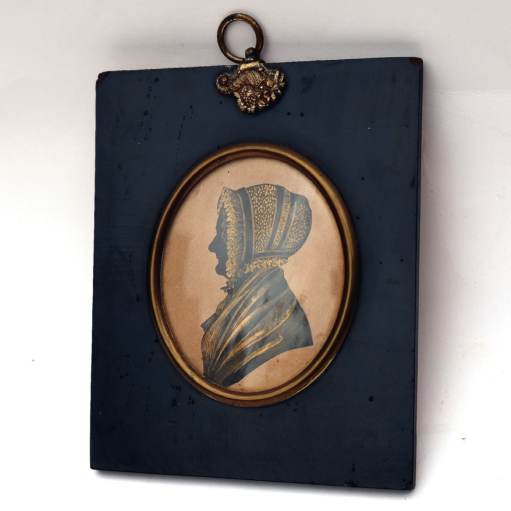 An unusual antique Georgian bronzed Silhouette Portrait Miniature C.early 19thC