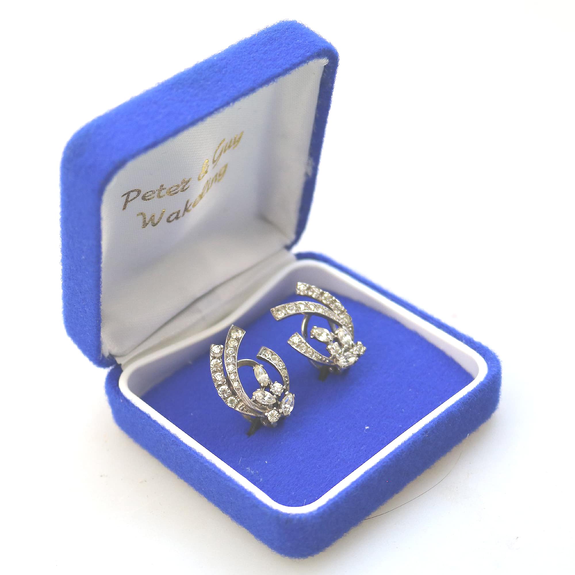 A vintage quality 925 solid silver & diamante Earrings - gift boxed 6g C.20thC