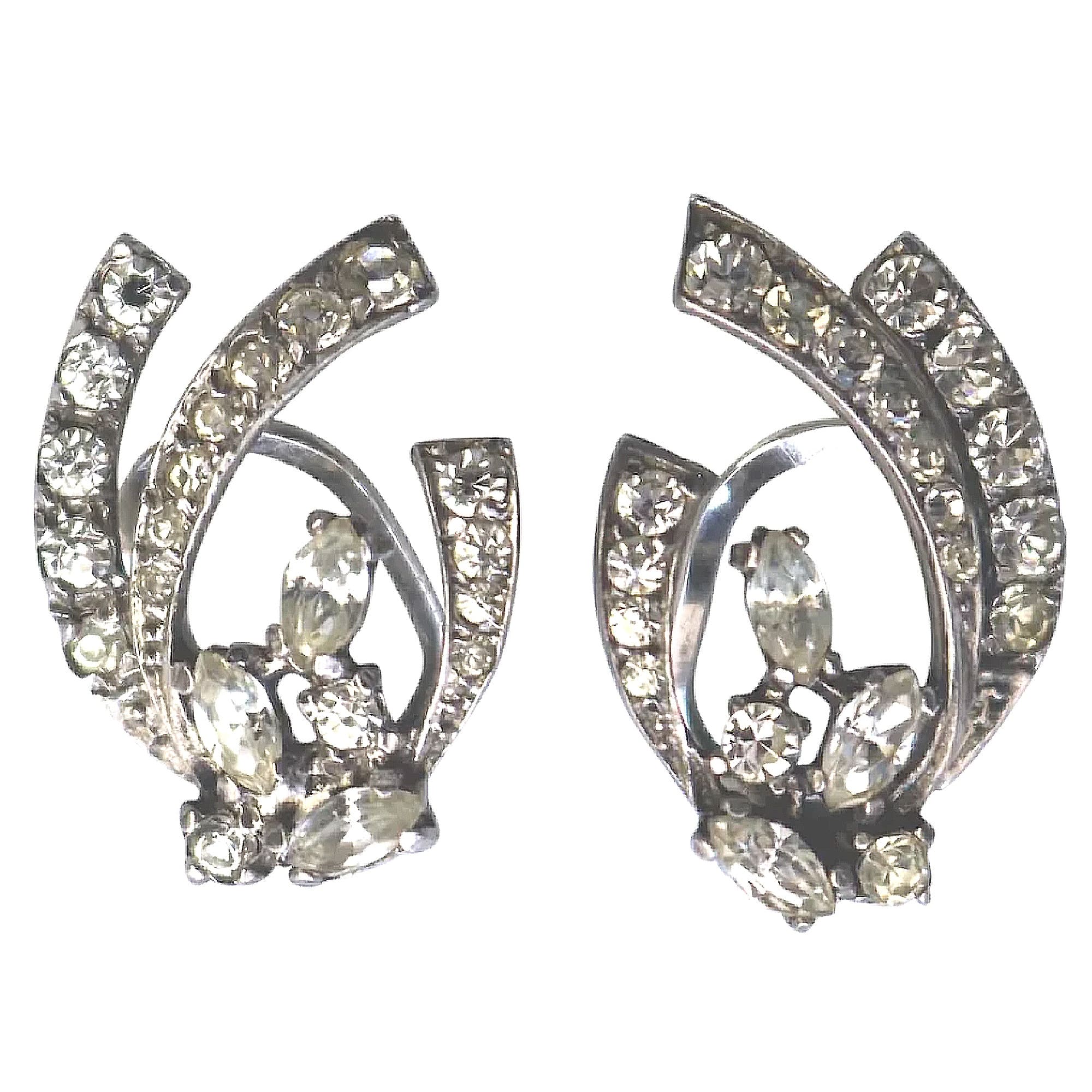 A vintage quality 925 solid silver & diamante Earrings - gift boxed 6g C.20thC