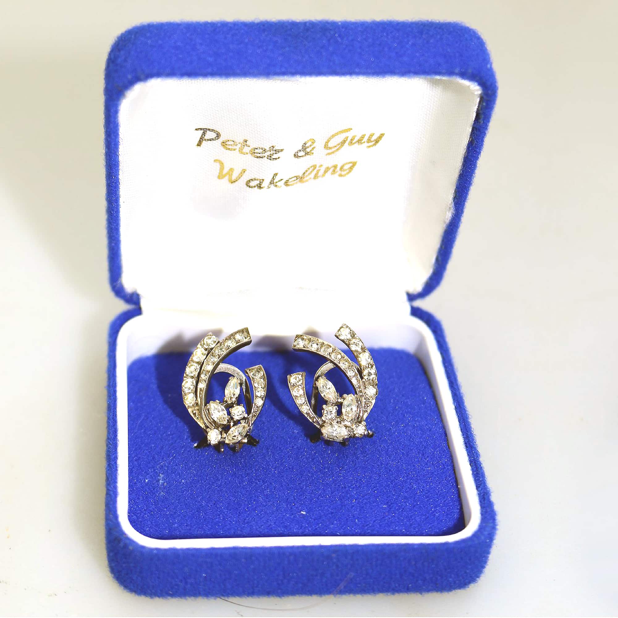 A vintage quality 925 solid silver & diamante Earrings - gift boxed 6g C.20thC