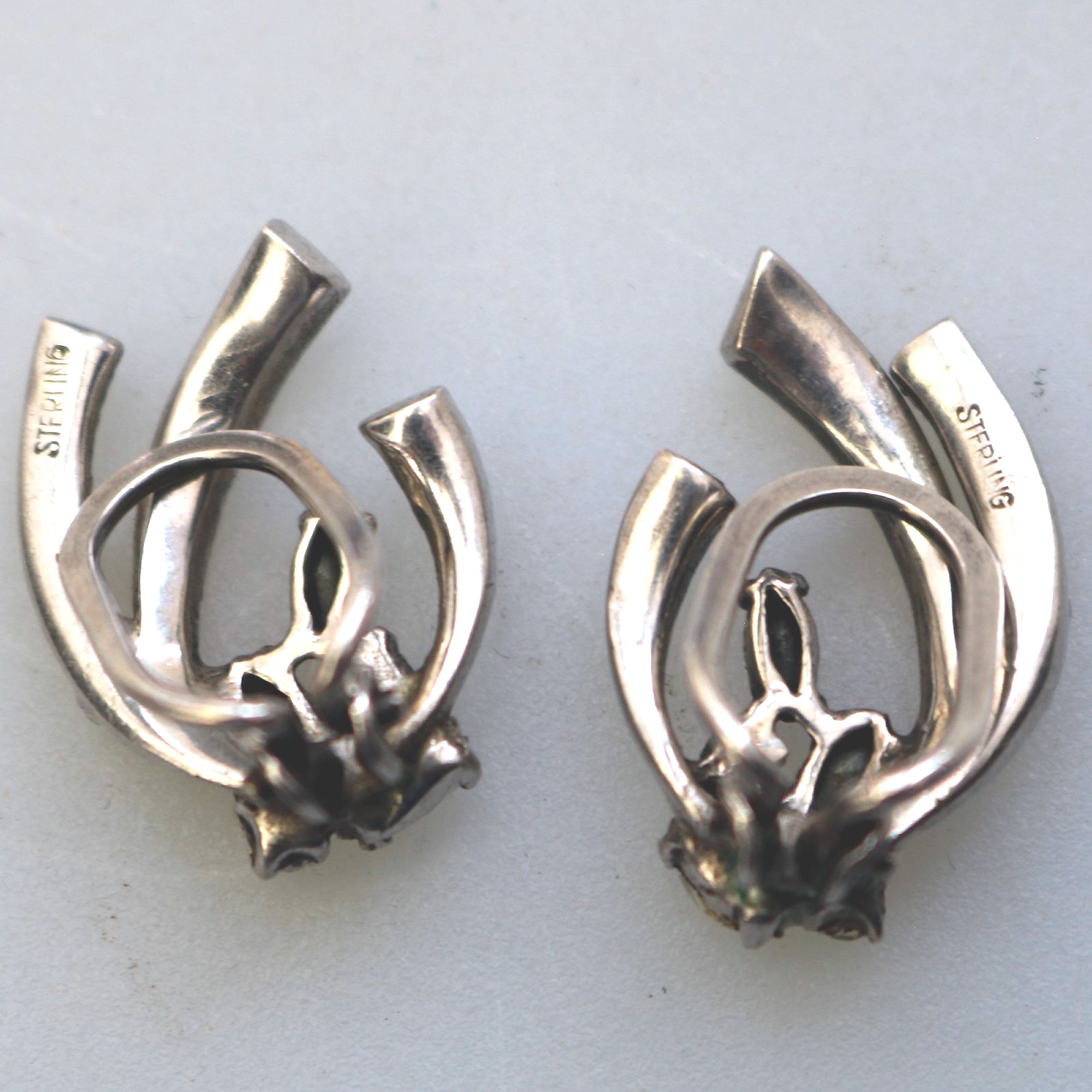A vintage quality 925 solid silver & diamante Earrings - gift boxed 6g C.20thC