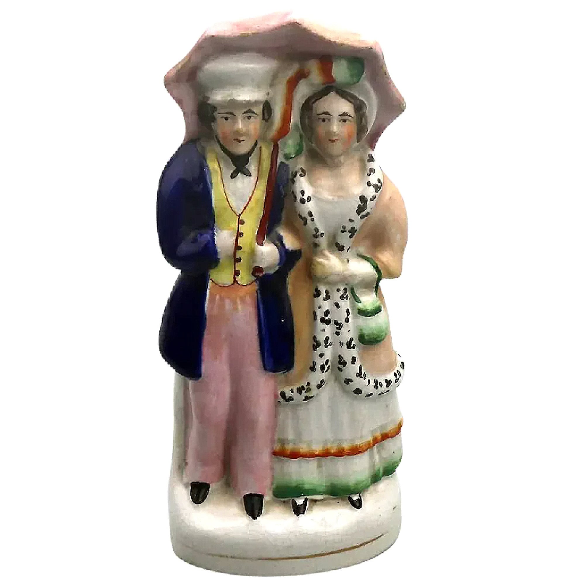 A very charming antique Staffordshire pottery Parasol Couple Figurine C.1850