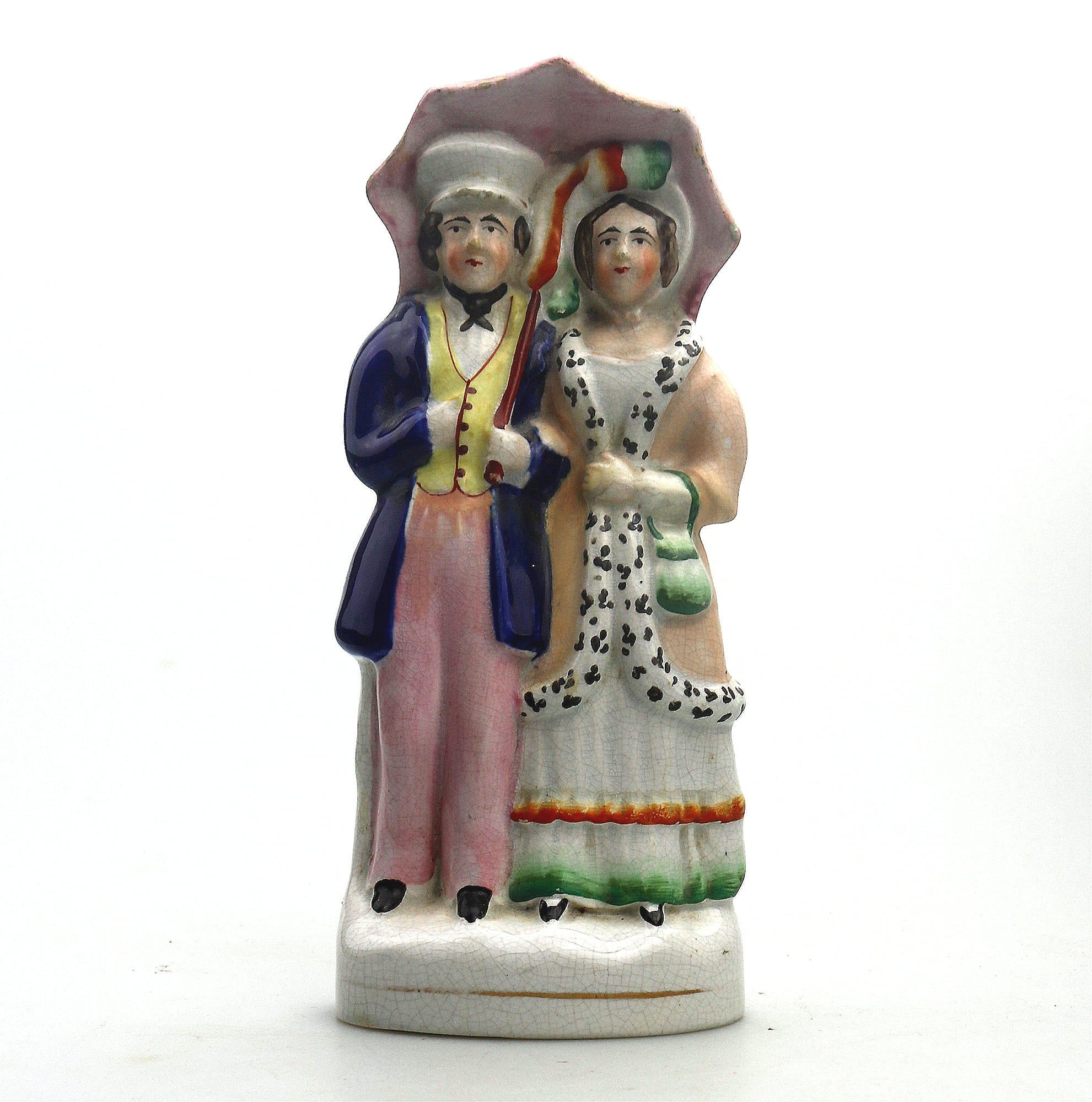 A very charming antique Staffordshire pottery Parasol Couple Figurine C.1850