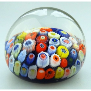 Mid-century Strathearn Scottish glass multi millefiori cane Paperweight C.1970's
