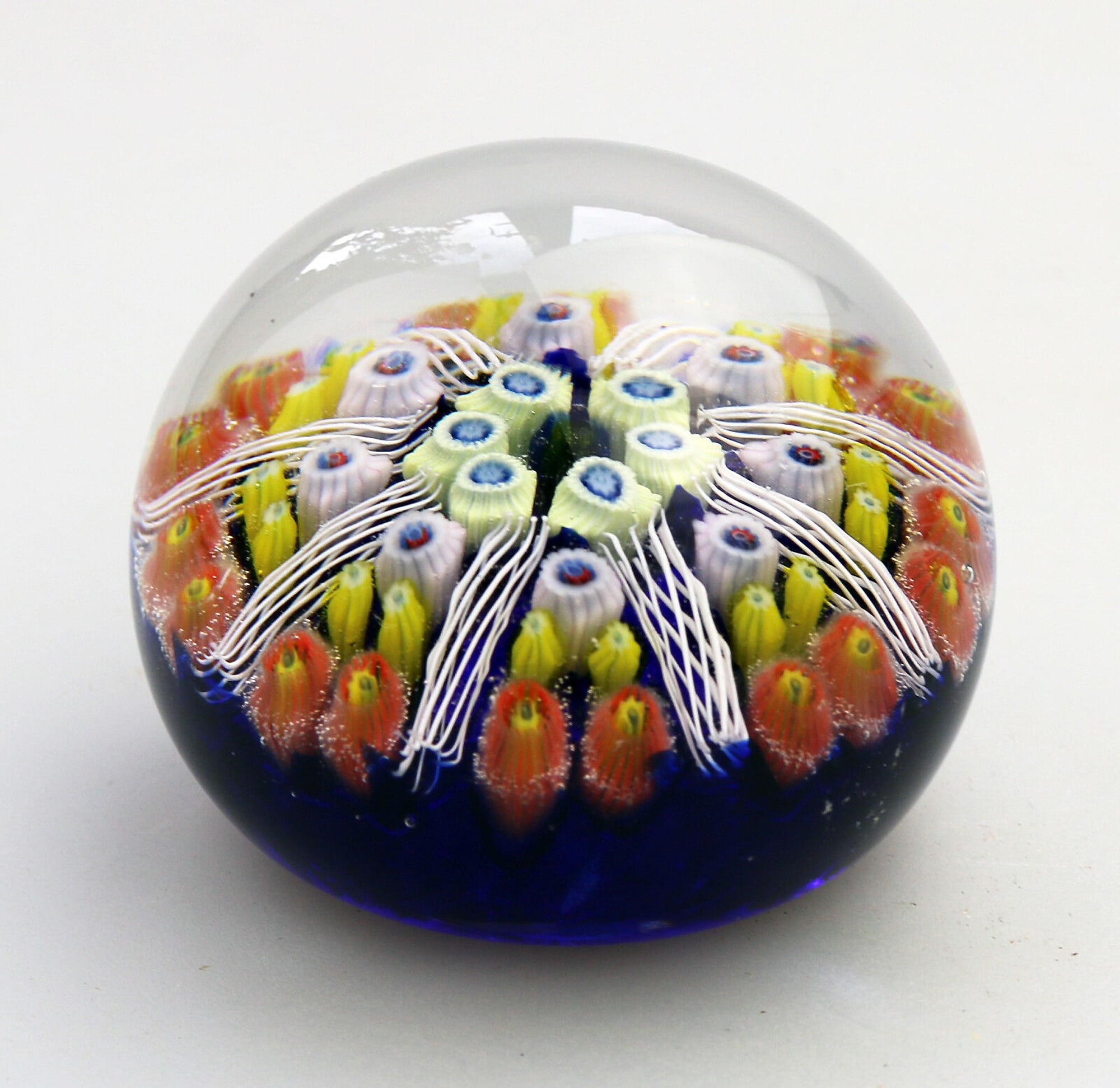 Mid-century Strathearn Scottish glass wheel millefiori cane Paperweight C.1970's