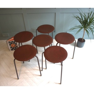 Mid-Century Arne Jacobsen Fritz Hansen Teak Stacking Stools x 2