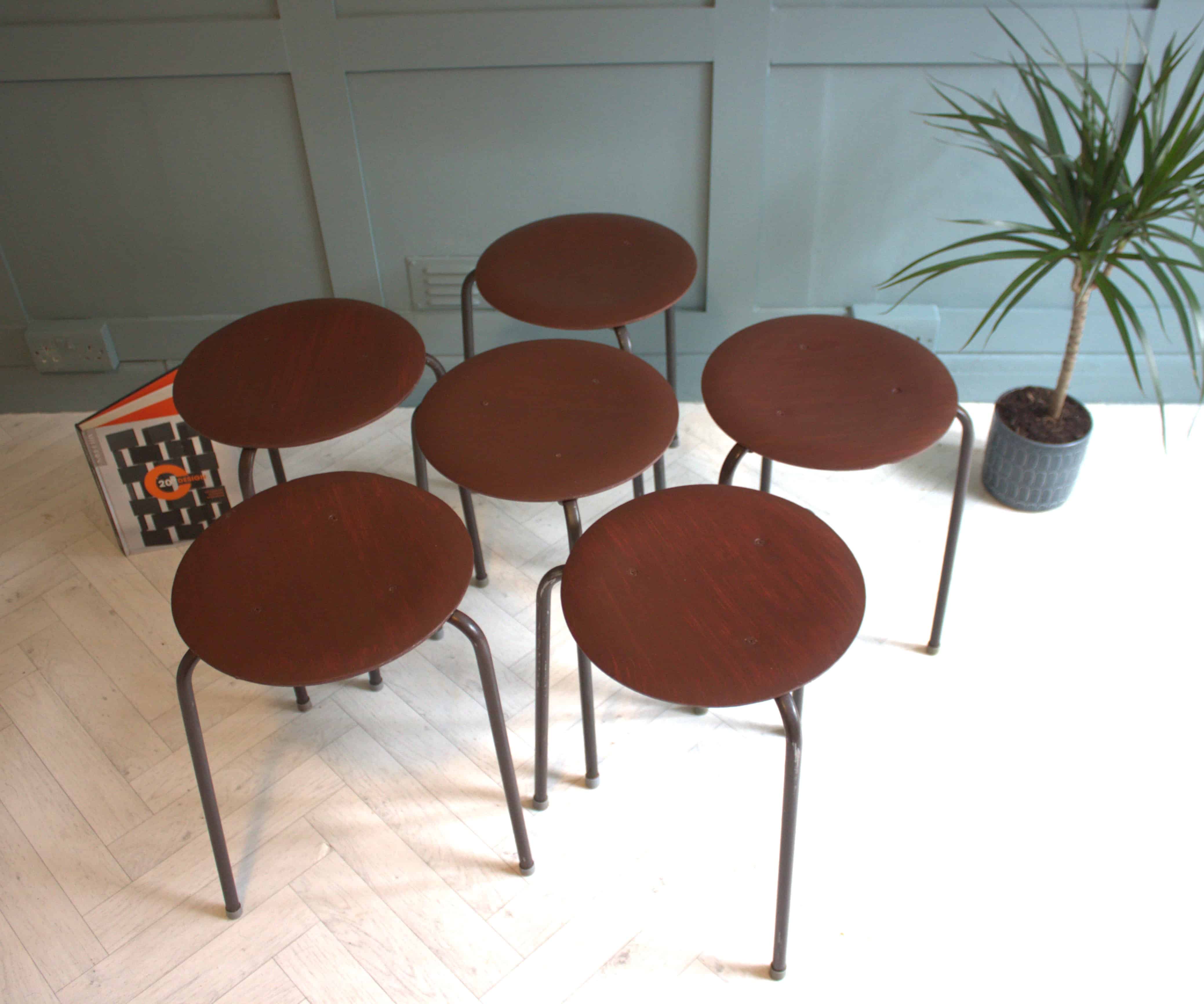 Mid-Century Arne Jacobsen Fritz Hansen Teak Stacking Stools x 2