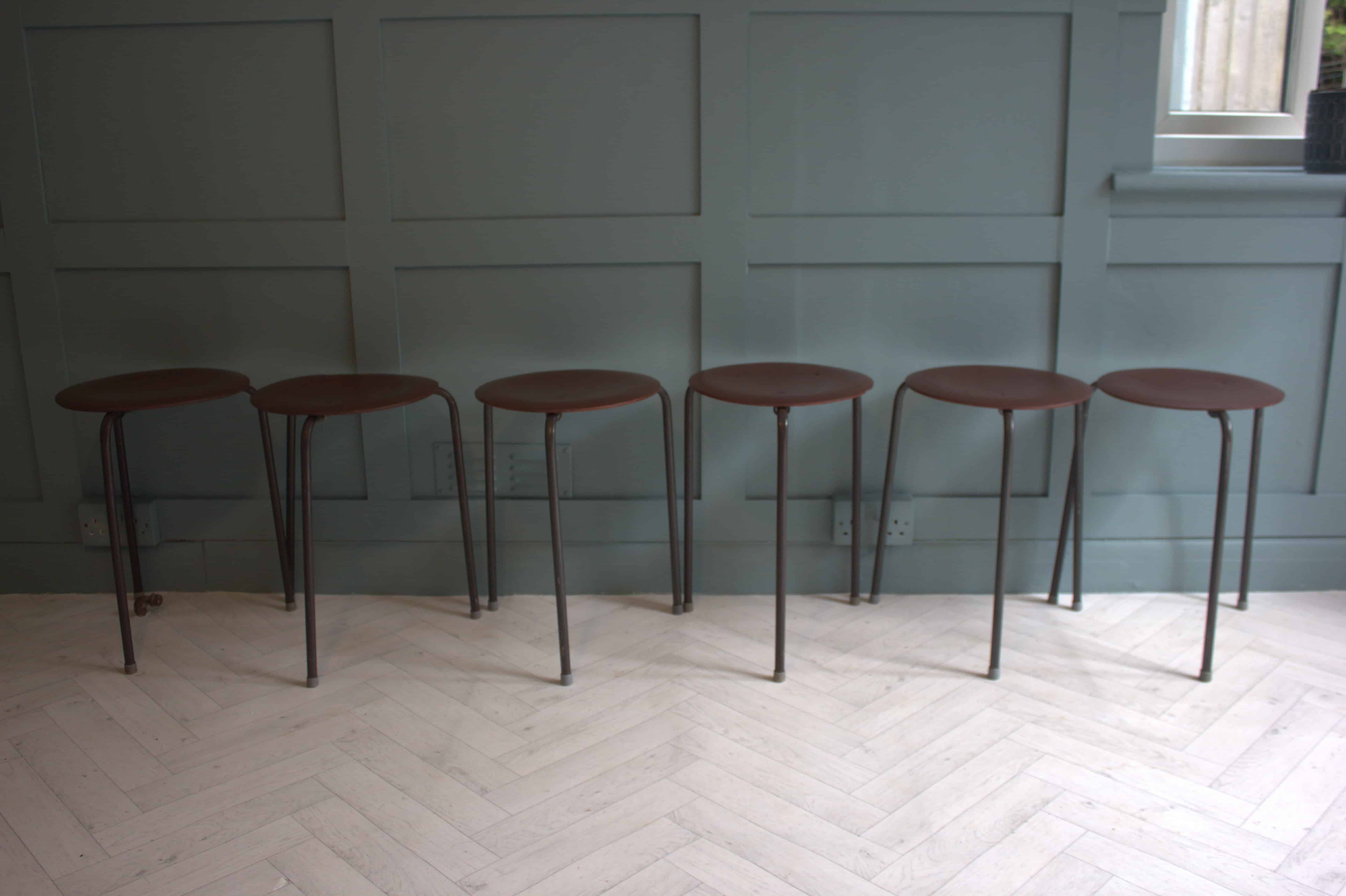 Mid-Century Arne Jacobsen Fritz Hansen Teak Stacking Stools x 2