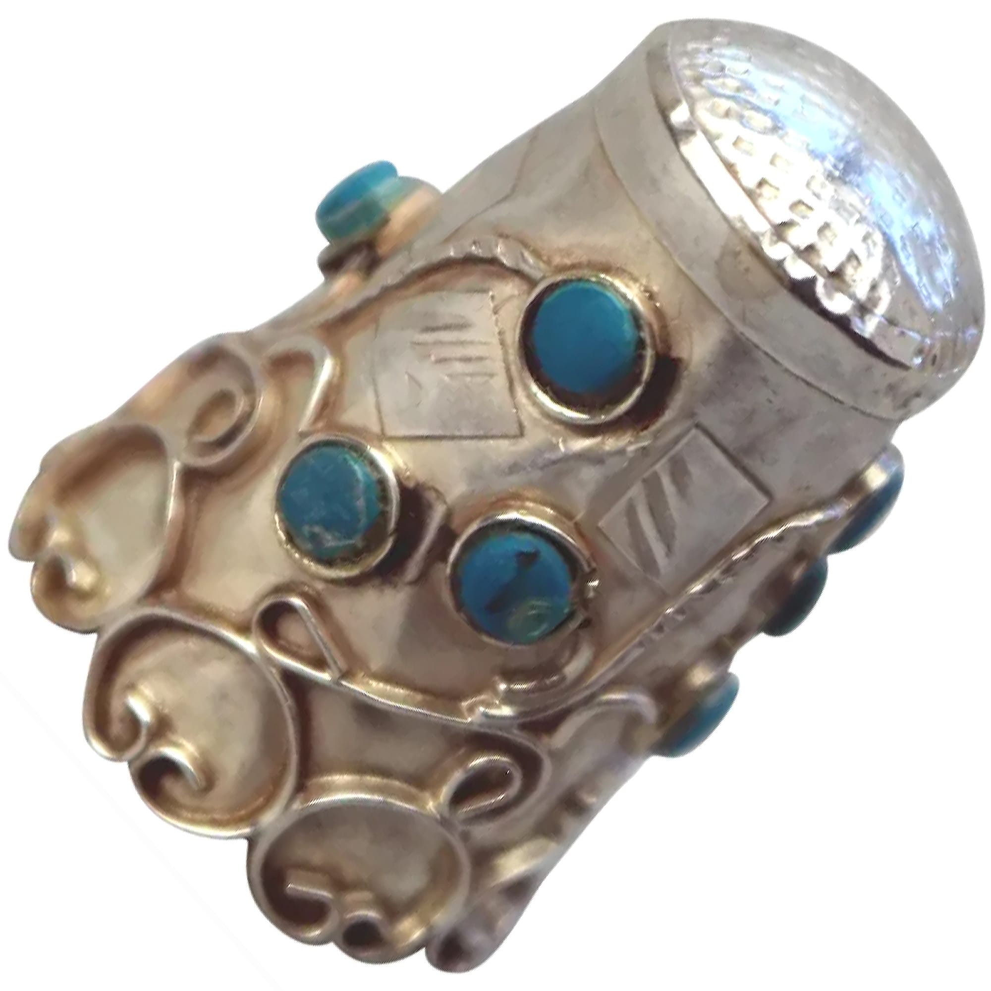 An unusual vintage 925 solid silver & stone handmade Thimble C.20thC