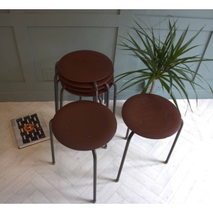 Mid-Century Arne Jacobsen Fritz Hansen Teak Stacking Stools x 2