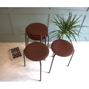 Mid-Century Arne Jacobsen Fritz Hansen Teak Stacking Stools x 2