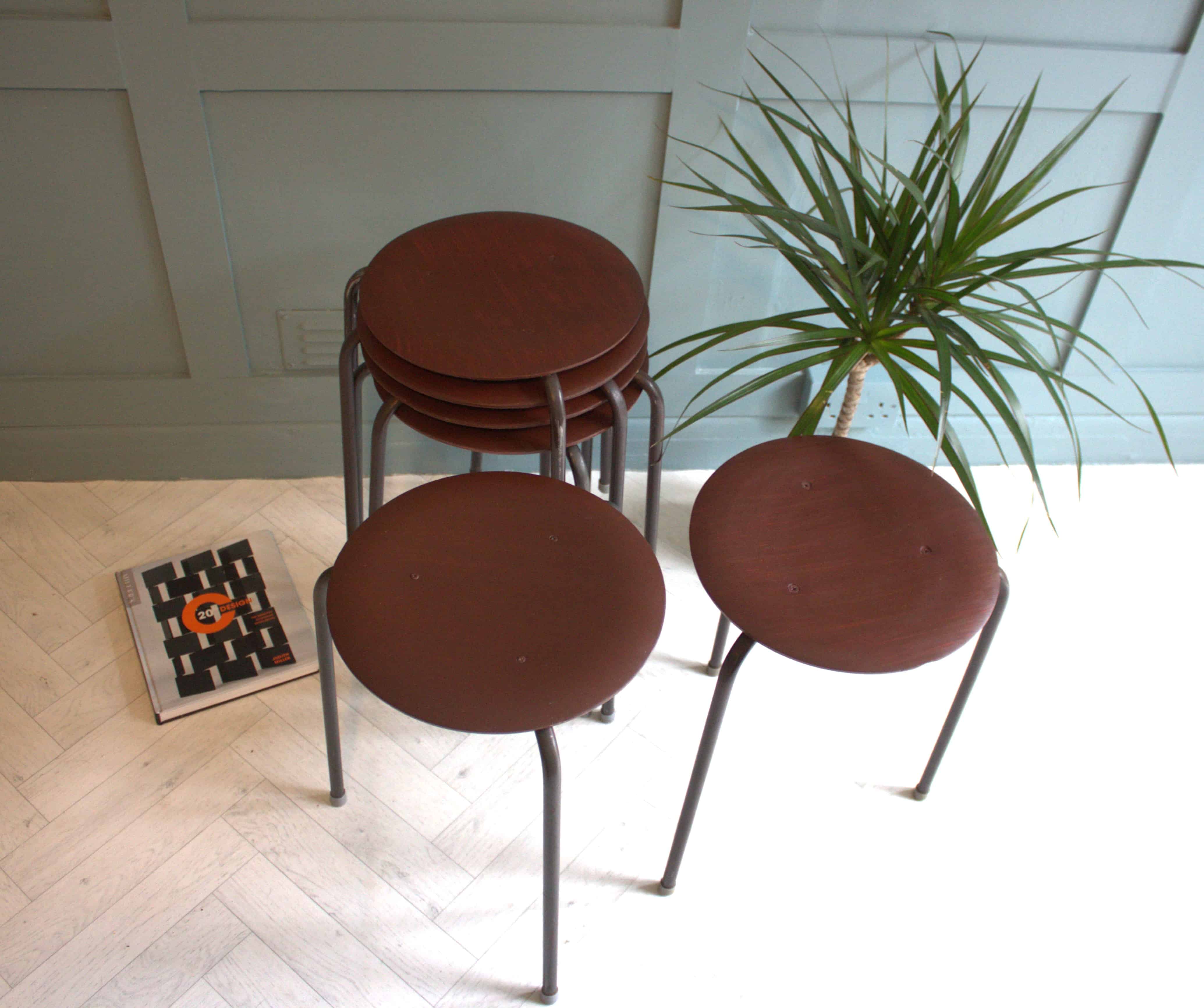 Mid-Century Arne Jacobsen Fritz Hansen Teak Stacking Stools x 2